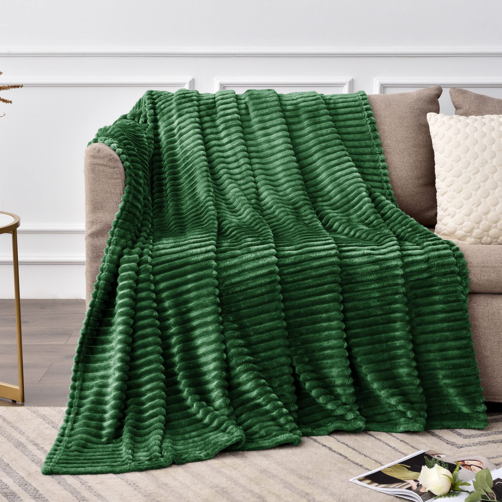 BEDELITE 3D Ribbed Jacquard Fleece Blanket - Twin Size 60x80 Inches - Ultra Soft, Warm & Plush Lightweight Throw Blanket for Bed, Couch, Sofa - Cozy Home Decor, Perfect for Winter Nights & Gift Giving (Green)