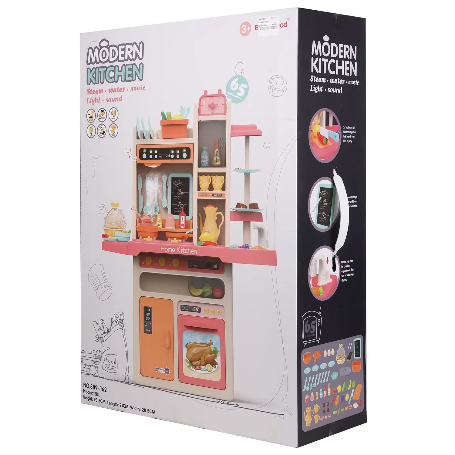 Realistic Play Kitchen Set for Kids with Lights & Sounds, Spray & Sink Simulation - Pretend Cooking Toy for Role Play & Early Learning (Indoor/Outdoor Play)