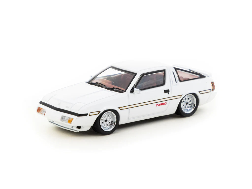 Tarmac Works 1:64 Scale Diecast Mitsubishi Starion Model Car - White Metallic Finish - Collectible Miniature Vehicle for Display, Racing Games & Car Enthusiasts