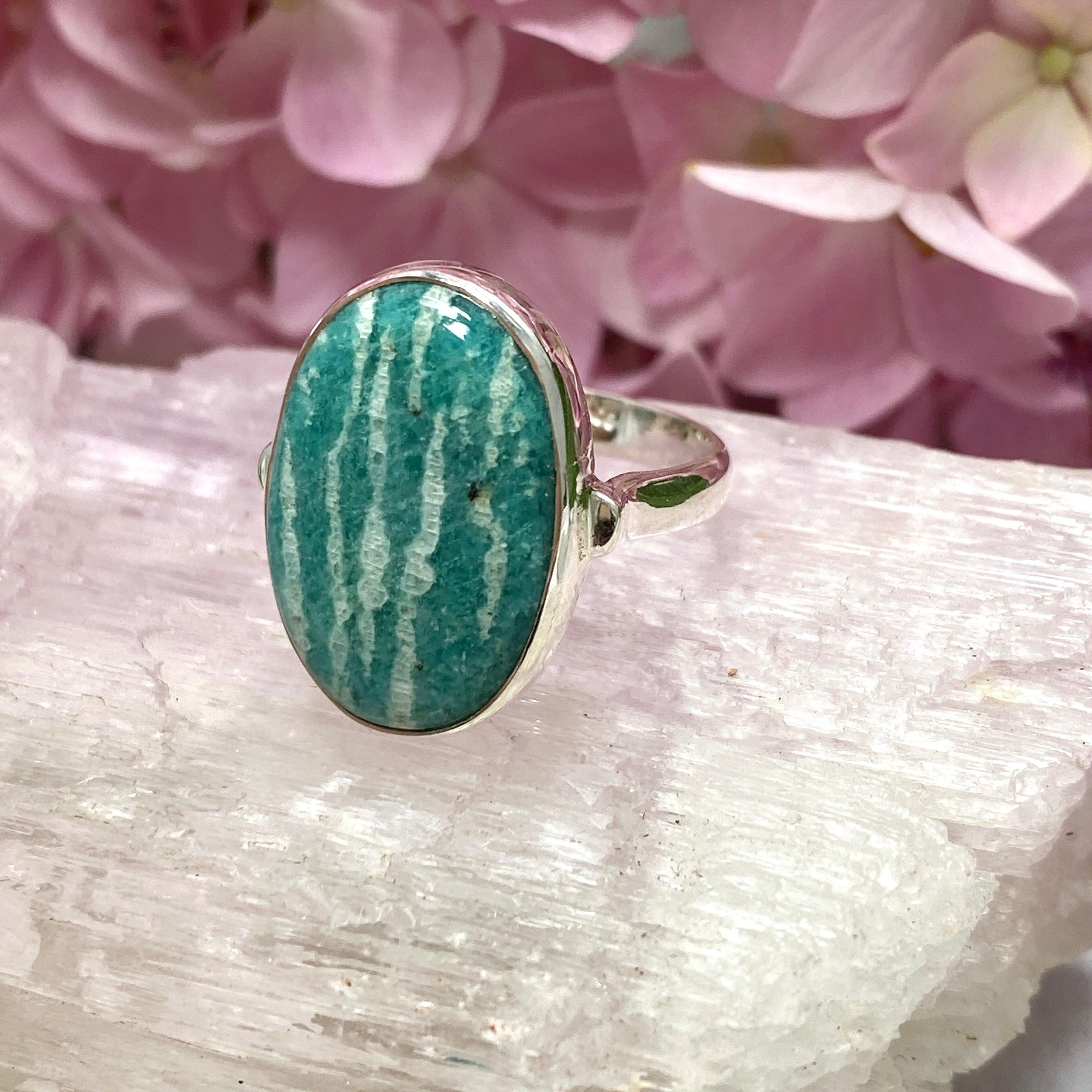 Amazonite Oval Ring for Women - Size 8 Sterling Silver Gemstone Jewelry - Perfect for Gifts, Weddings & Everyday Wear