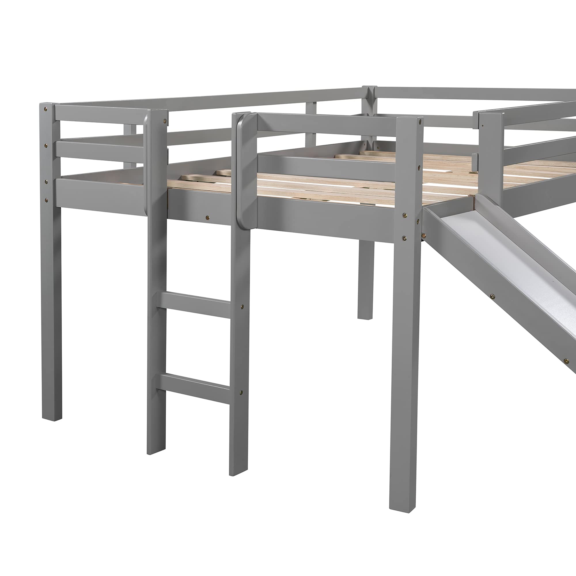 Solid Wood Loft Bed with Slide & Stairs - Twin Size Kids Bed with Chalkboard & Safety Rail - Easy Assembly No Box Spring Needed (Gray) - Perfect for Small Bedrooms, Playrooms & Dorm Rooms
