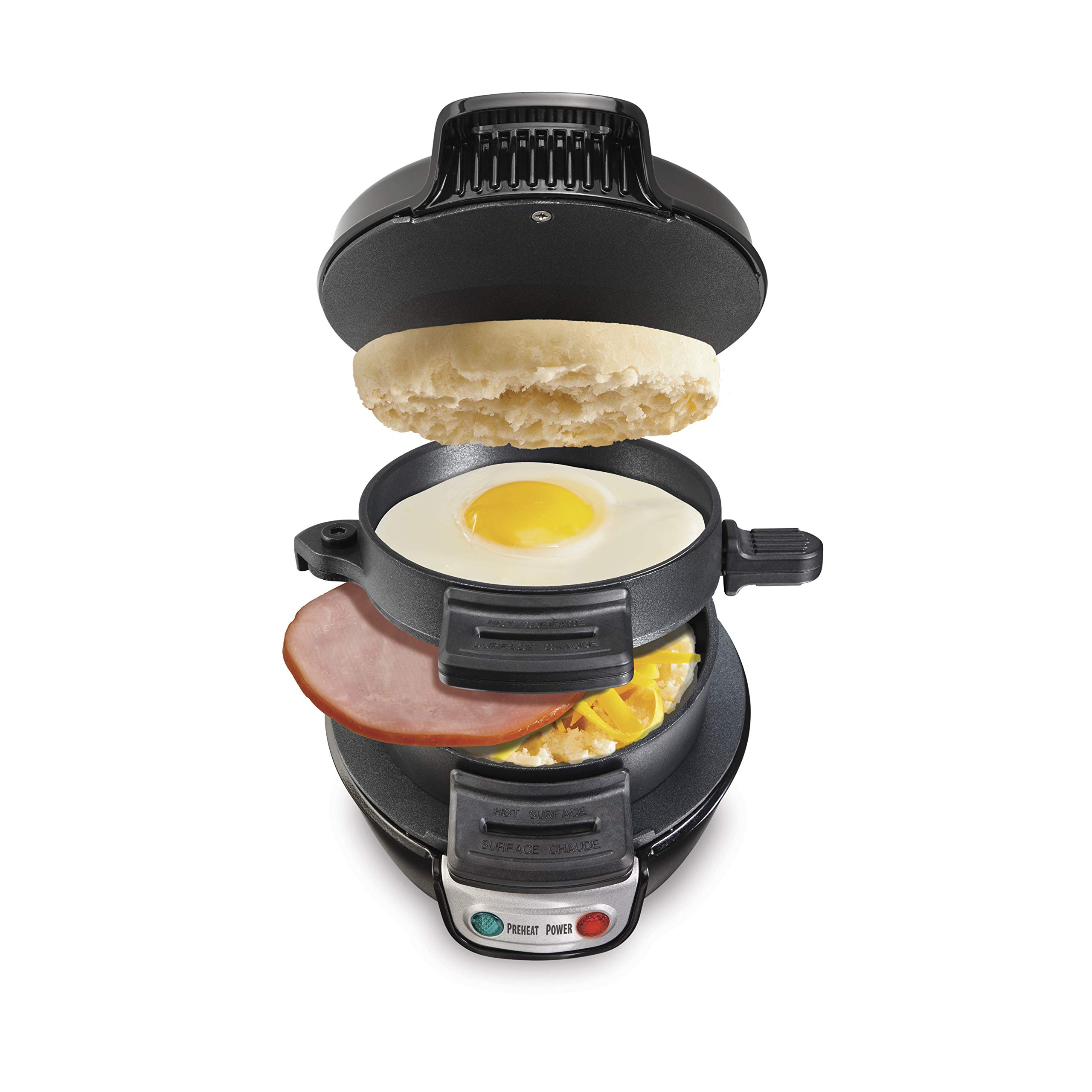 Hamilton Beach Breakfast Sandwich Maker with Egg Cooker Ring - Customizable Breakfast Maker for English Muffins, Croissants & Waffles - Quick & Easy Homemade Breakfast Sandwich Maker (Black) - Perfect for Busy Mornings, Office Lunch or Family Breakfast