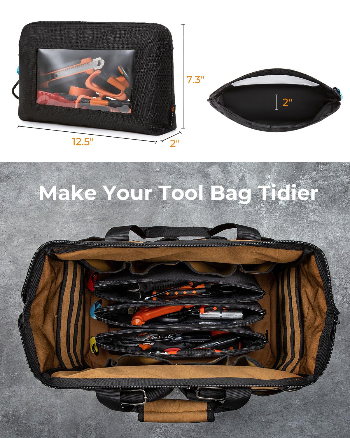 3 Pack Heavy Duty Clear Tool Pouches with Zipper - Small Durable Storage Bags with Clear Window for Tools, Gadgets, Cosmetics, Stationery & Travel Accessories - Perfect for DIY, Home Organization, Camping & Work Essentials