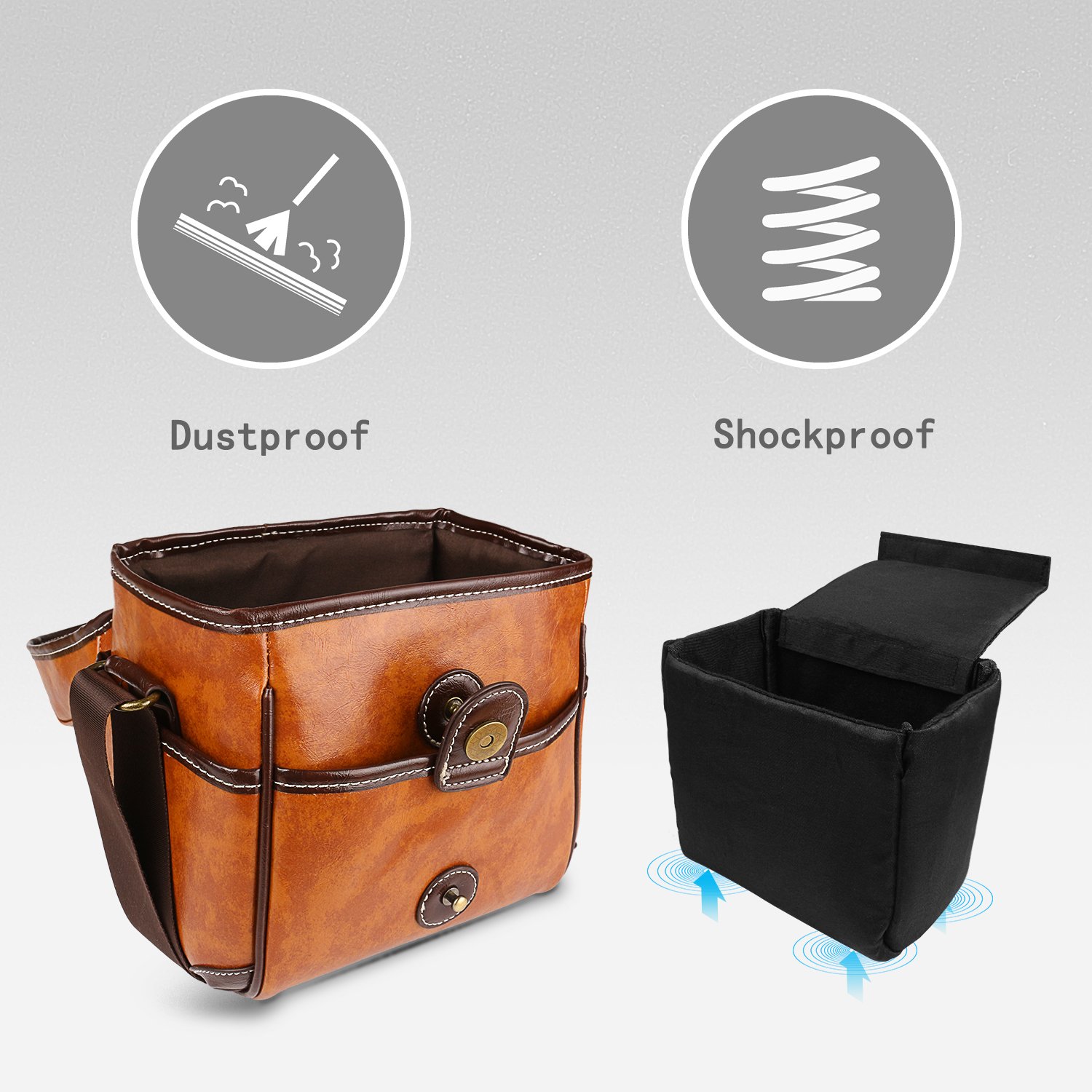 Premium Leather DSLR Camera Bag - Waterproof & Shockproof Case for Canon, Nikon, Sony, Pentax, Olympus, Panasonic - Removable Inserts & Adjustable Straps (Brown) - Perfect for Travel, Hiking & Professional Photography