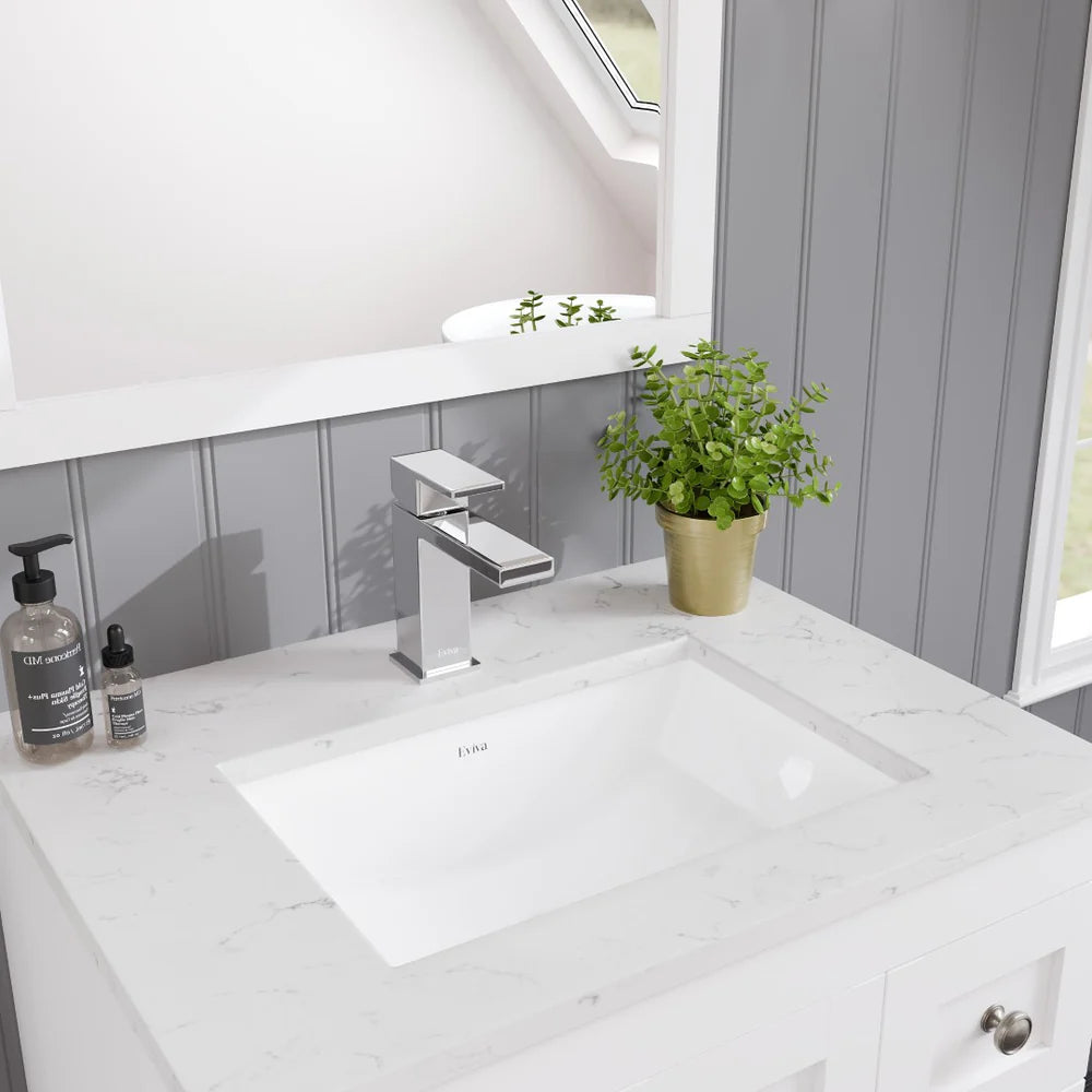 Eviva Acclaim 24 Inch Modern Bathroom Vanity Set with Carrara Quartz Countertop - Perfect for Small Bathrooms, Powder Rooms & Master Bath Renovations