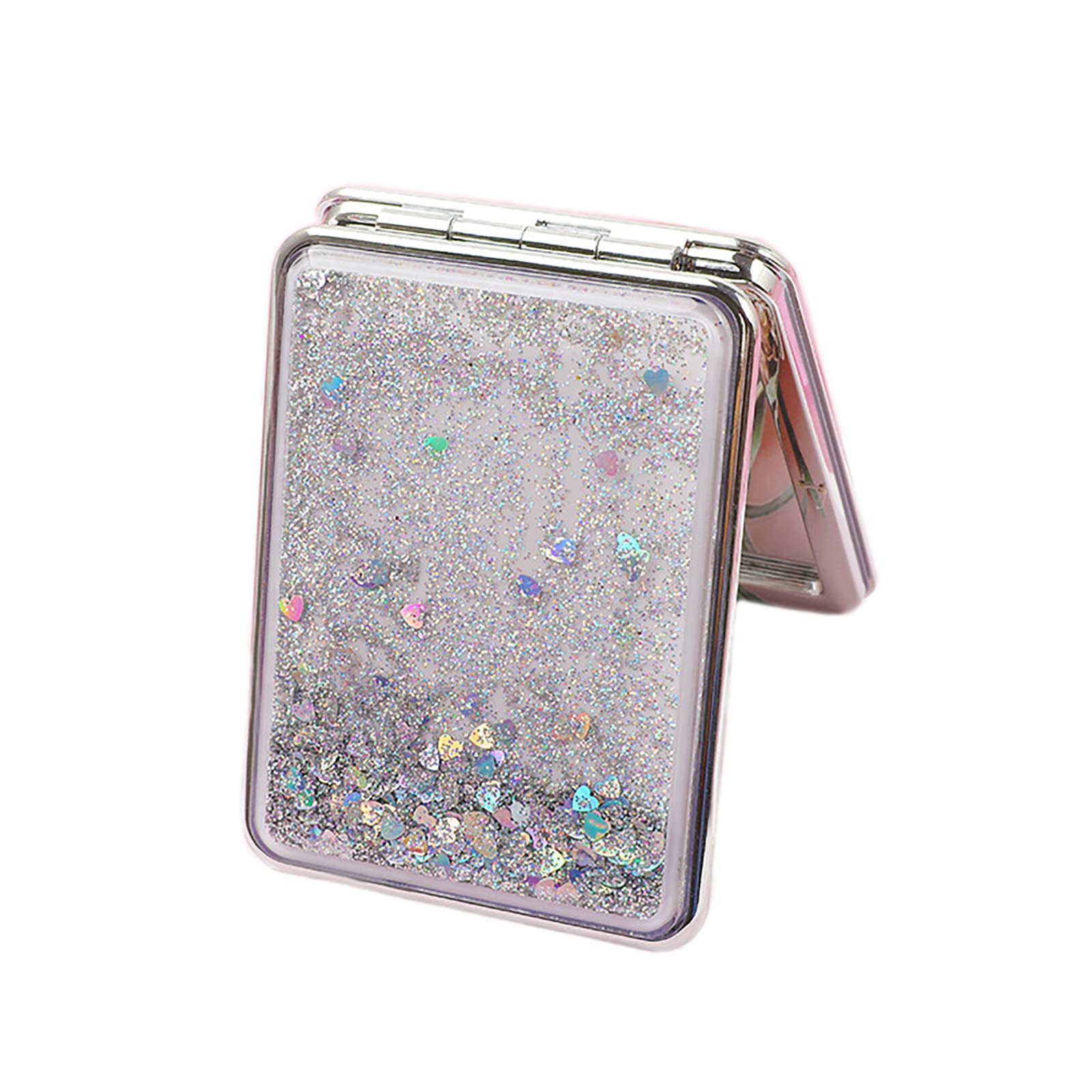 HSYHERE Compact Double-Sided Travel Mirror - Foldable Square Silver Makeup Mirror for Women | Portable Hand Mirror for Home, Office & Travel | Perfect for Cosmetics, Purse & On-the-Go Touch Ups