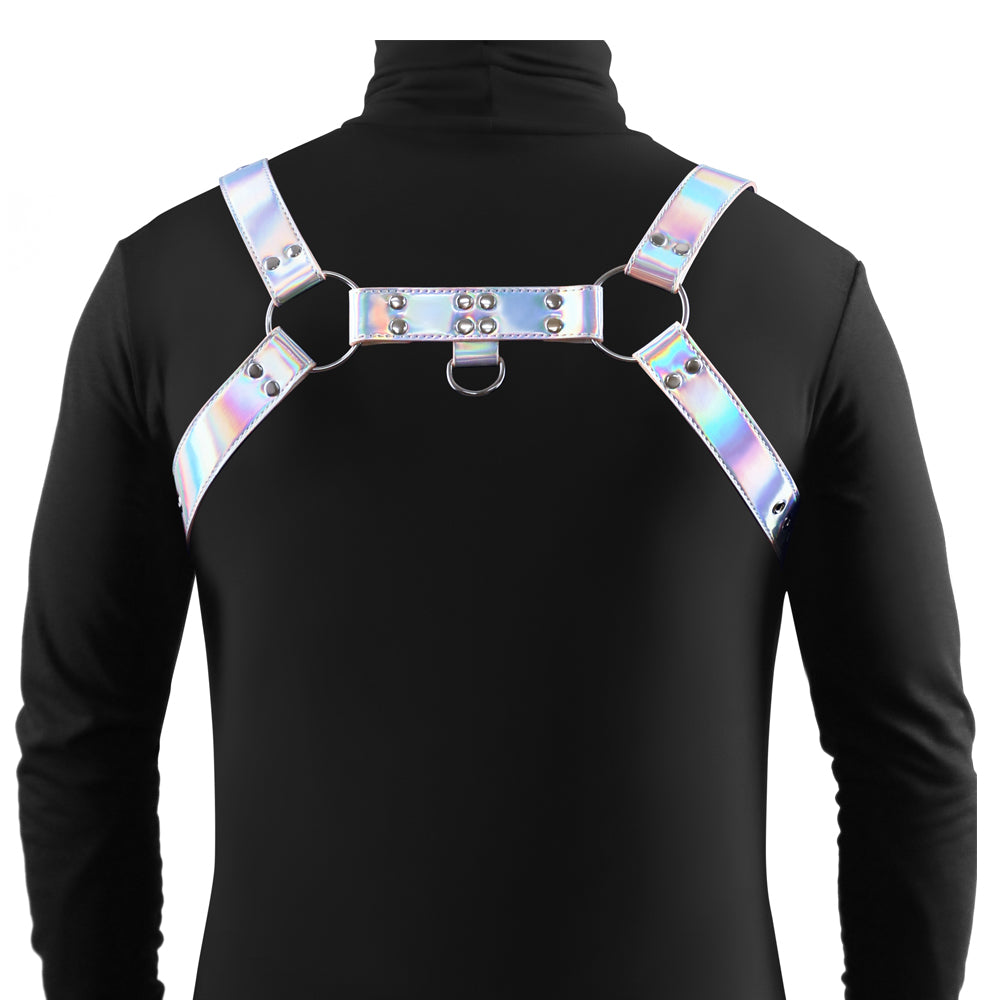 Cosmo Dare Holographic Rainbow Reflective Dog Harness with D-Ring - Adjustable Bulldog Vest for Small Medium Dogs, Perfect for Walking, Running & Outdoor Adventures
