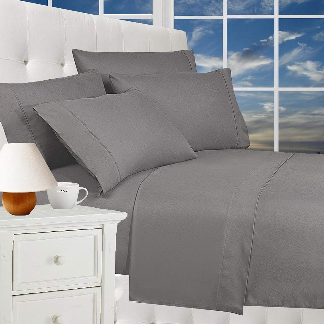 1800 Thread Count Luxury 4-Piece King Size Bed Sheet Set - Premium Hotel Quality, Wrinkle-Free, Deep Pocket Fitted Sheet - Soft Grey Bedding for Ultimate Comfort | Perfect for Master Bedrooms, Guest Rooms & Luxury Hotels