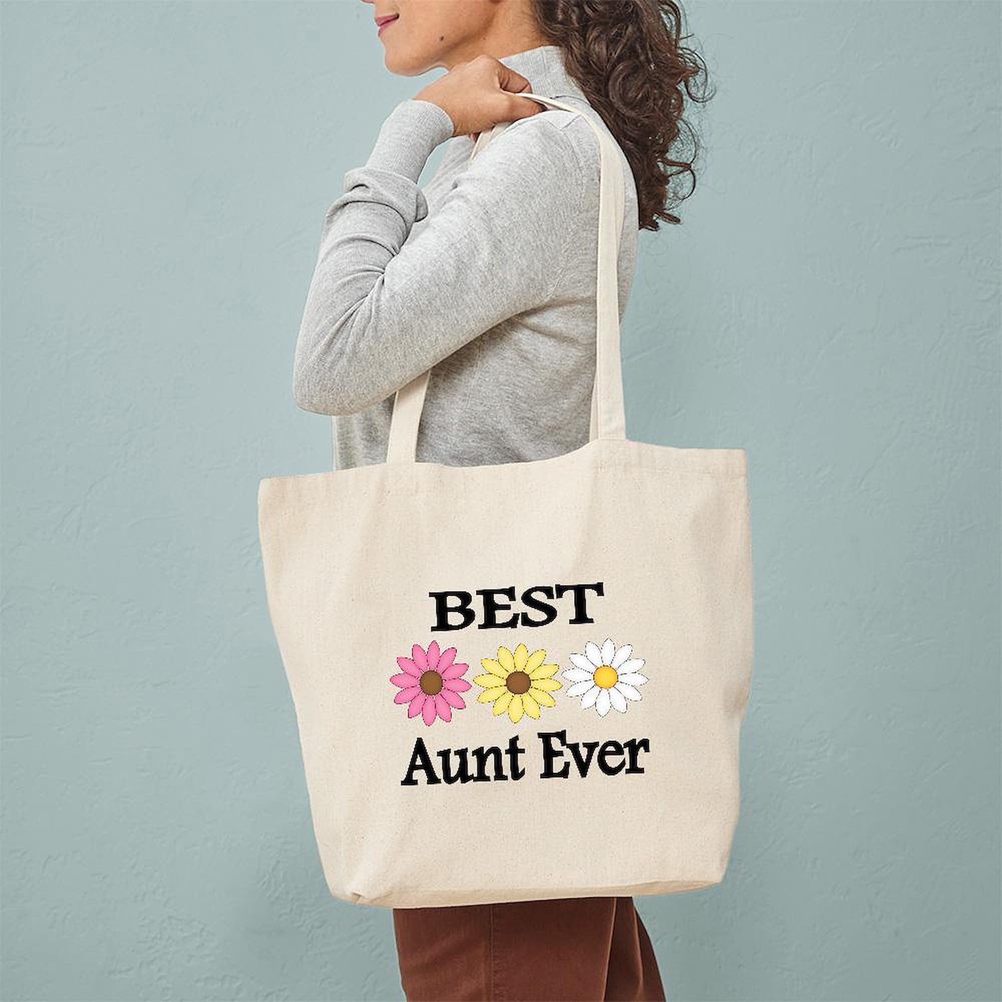 BEST AUNT EVER Floral Canvas Tote Bag - Reusable Grocery Shopping Bag & Gift for Aunts, Women (Natural) | Perfect for Groceries, Beach Trips & Daily Use