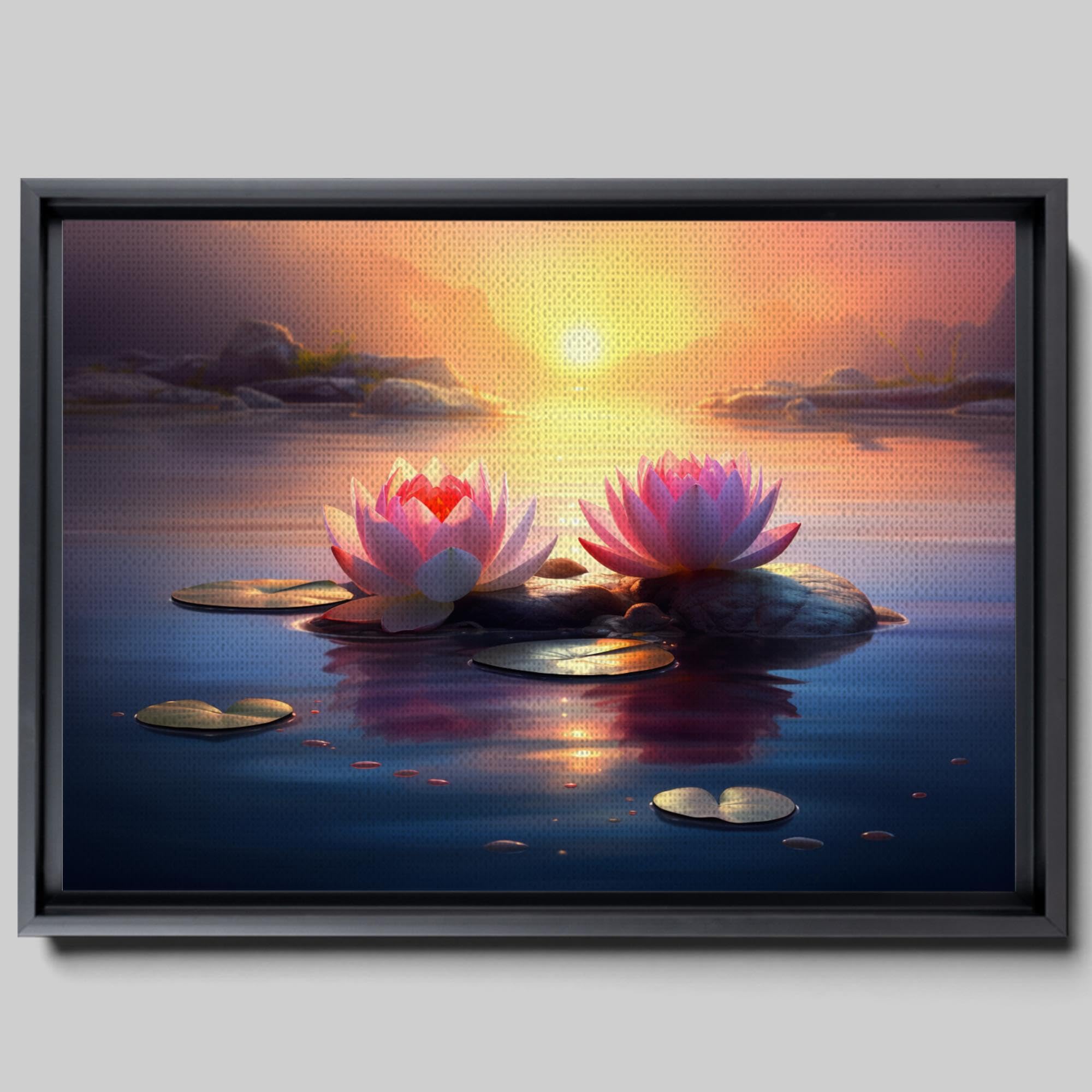 Zen Wall Art Canvas Print - Framed Zen Garden with Stone & Flower Design, Peaceful Water Sunset Meditation Decor for Yoga Studio, Home & Office - Perfect for Relaxation & Mindfulness Spaces