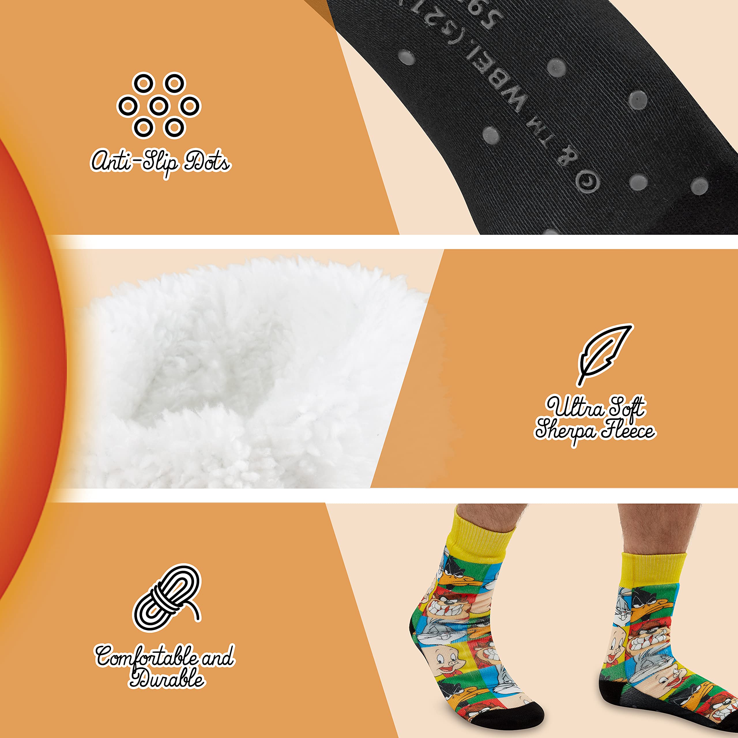 Looney Tunes Space Jam Men's Slipper Socks - Warm Non-Slip Fuzzy House Socks for Winter - Perfect Gift for Dad, Husband & Basketball Fans - Cozy Home & Lounge Wear