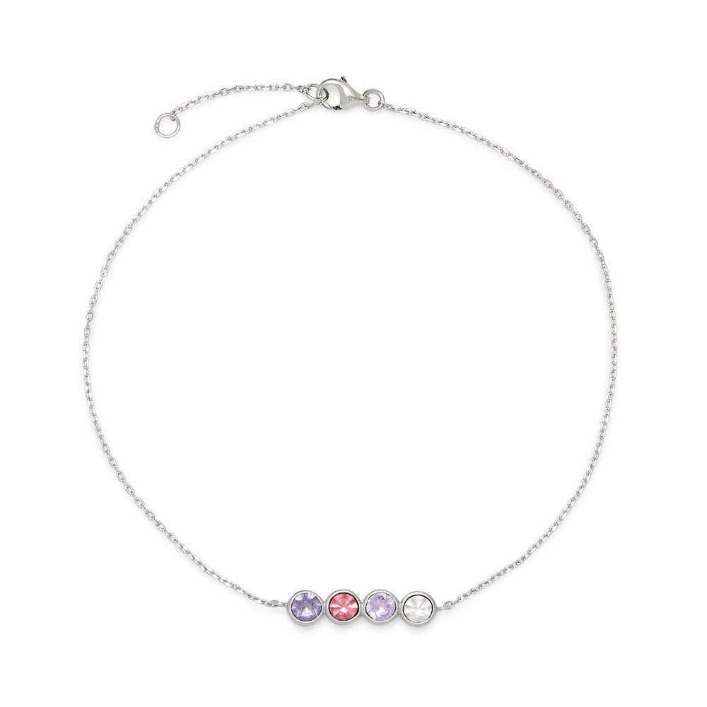 EVE'S ADDICTION Custom Sterling Silver Four Stone Birthstone Anklet - Personalized Jewelry Gift for Mom, Wife, Daughter - Perfect for Mother's Day, Birthday & Anniversary