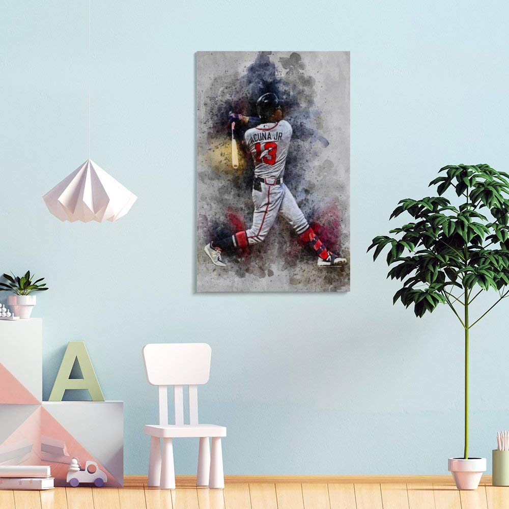 Ronald Acuna Jr Baseball Poster - 24x36 Inch (60x90cm) Framed Canvas Art Print for Bedroom, Office & Dorm Room Decor - Perfect Gift for Baseball Fans & Sports Lovers