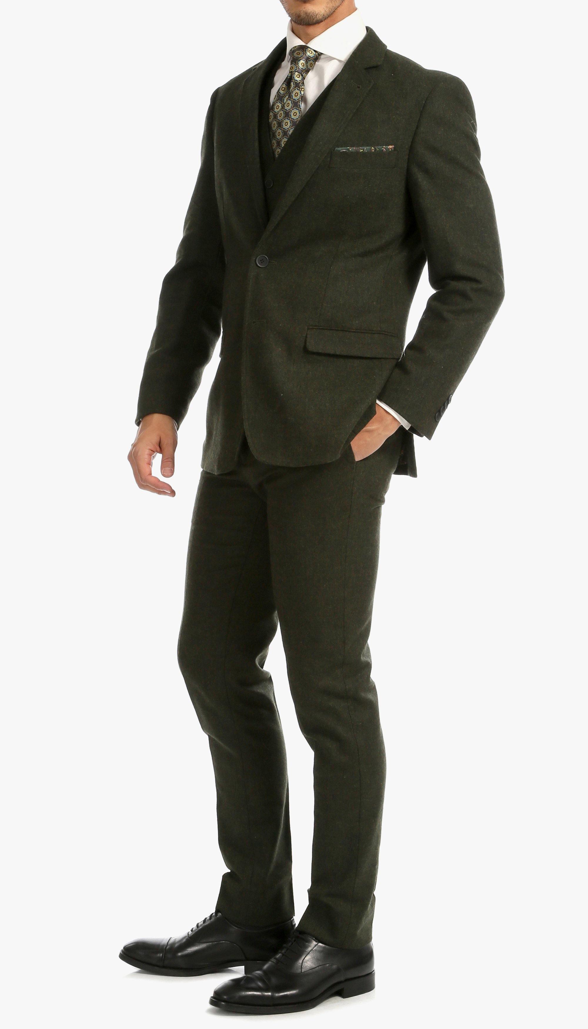 Green Tweed Men's Slim Fit 3-Piece Suit | Formal Business Attire & Wedding Outfit | Perfect for Office, Interviews & Special Occasions