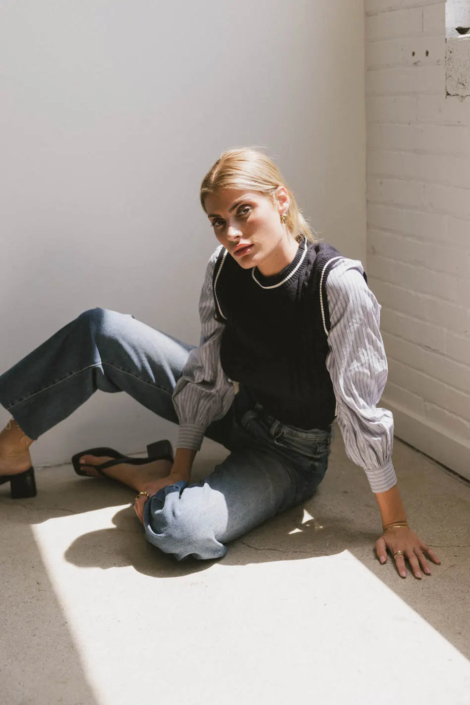 Montie Striped Sweater Top in Navy Blue - Women's Casual Knit Pullover for Fall & Winter | Perfect for Office, Date Night & Weekend Outfits
