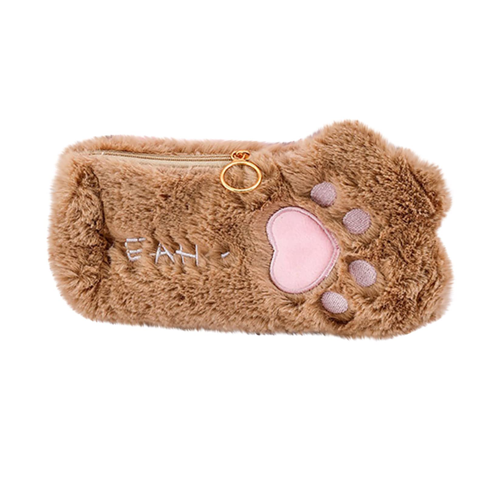 Large Capacity Plush Cat Paw Pencil Case - Cute Kawaii Stationery Organizer for School, Office & Travel - Portable Pouch for Pens, Markers & Art Supplies - Perfect Gift for Students, Teens, Girls & Adults (Brown)