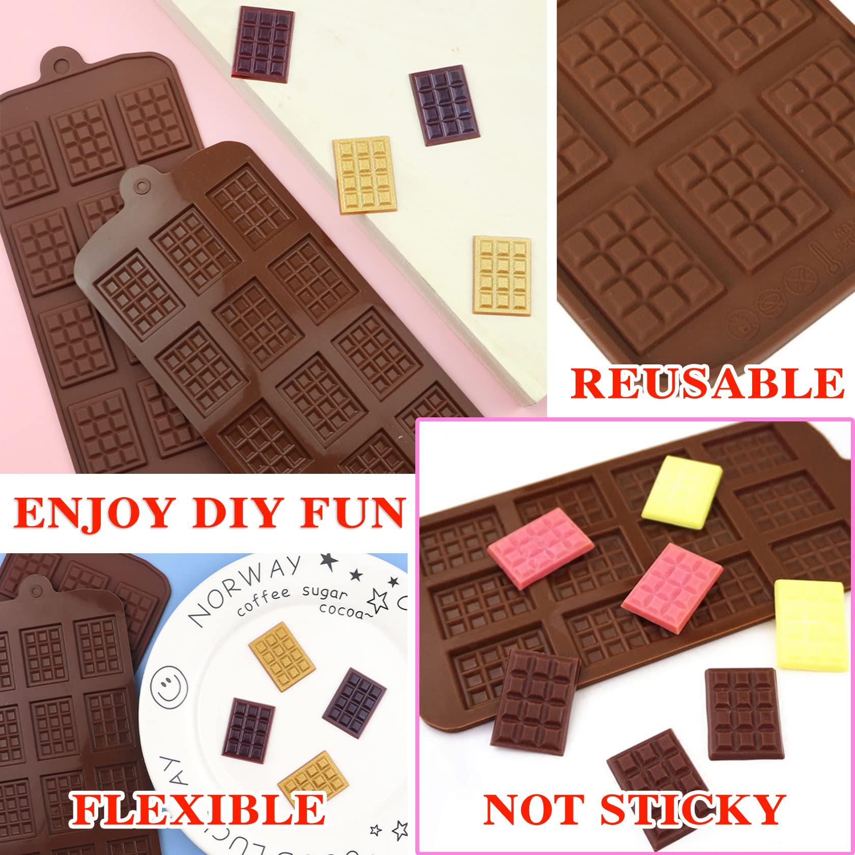 3-Piece Silicone Break Apart Chocolate Molds Set - Square Non-Stick Candy Bar & Protein Chocolate Molds - Reusable Baking Tools for Homemade Desserts, Party Treats & DIY Candy Making