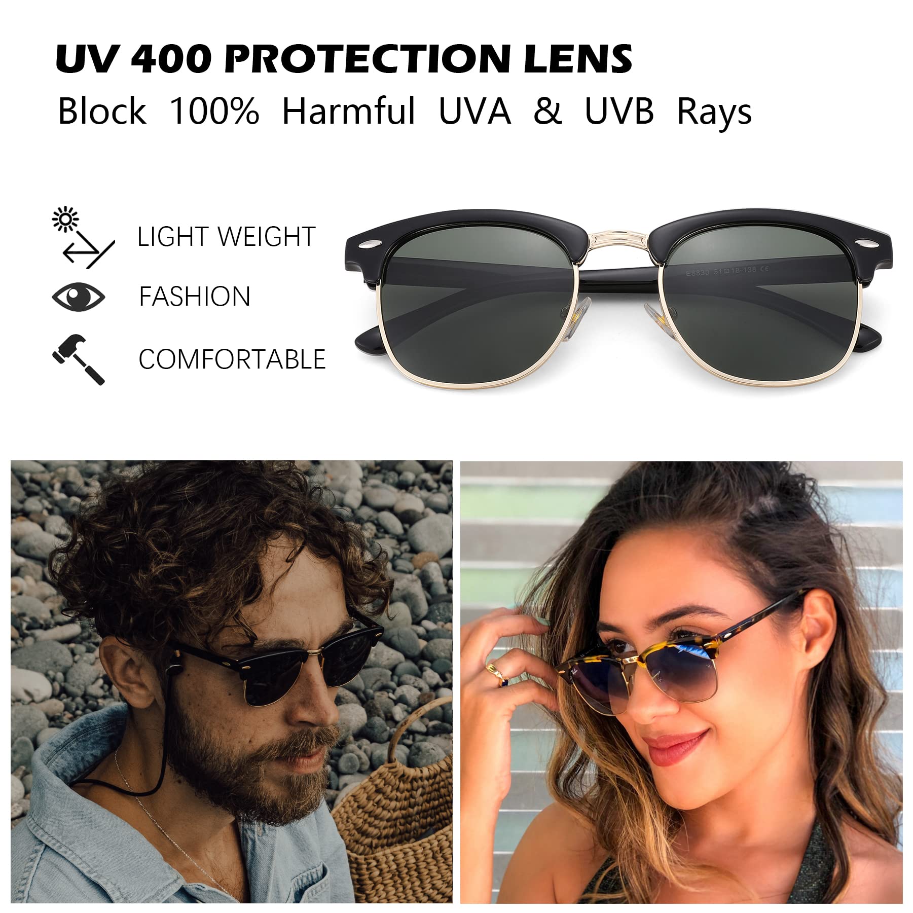 Pro Acme Semi-Rimless Polarized Sunglasses UV 400 Protection for Men & Women - Stylish Outdoor Sun Protection for Driving, Beach & Sports