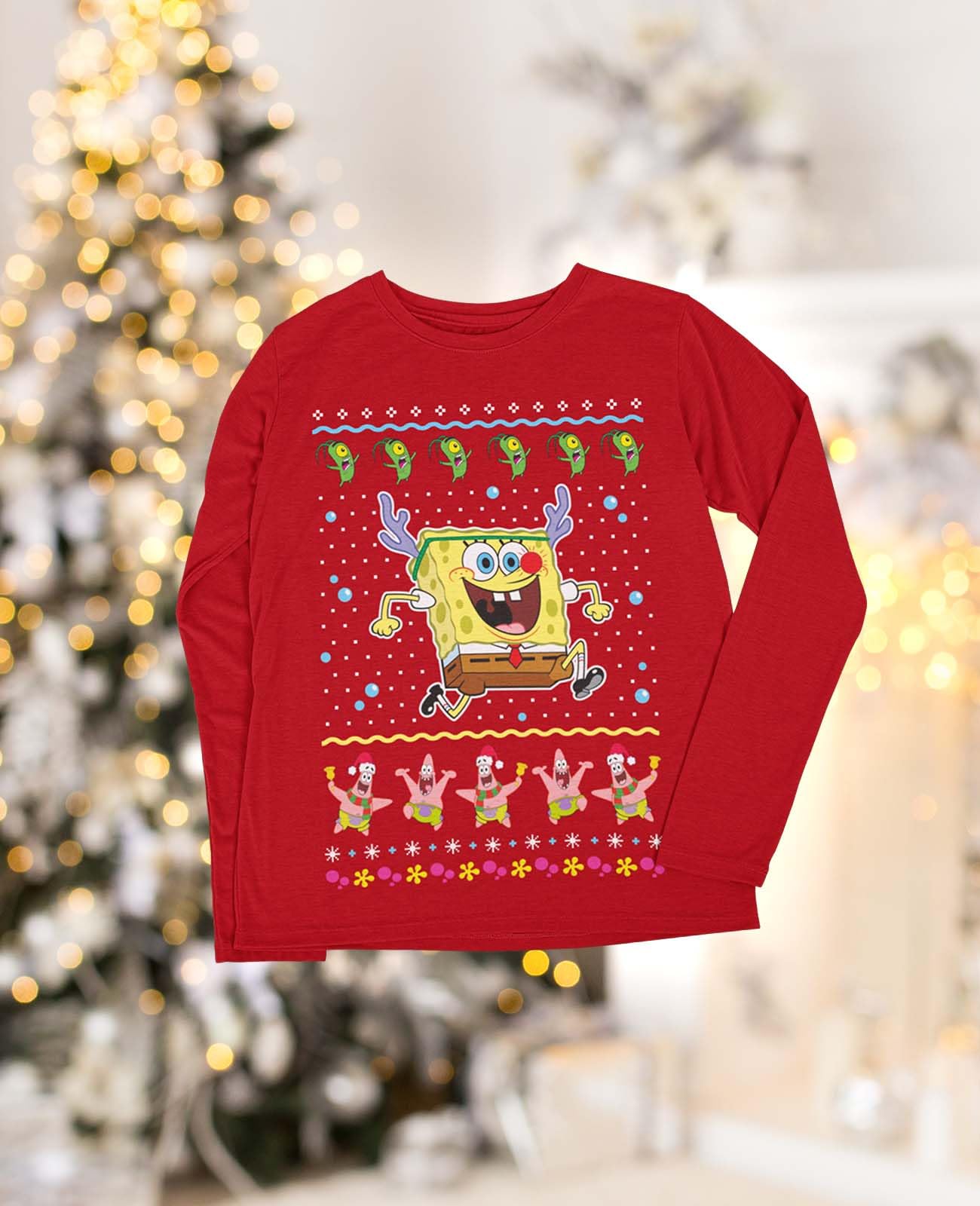 Spongebob Christmas Shirt for Kids | Funny Holiday Sweater Style Xmas Sweatshirt for Toddler Boys & Girls | Perfect for Ugly Christmas Parties & Family Photos
