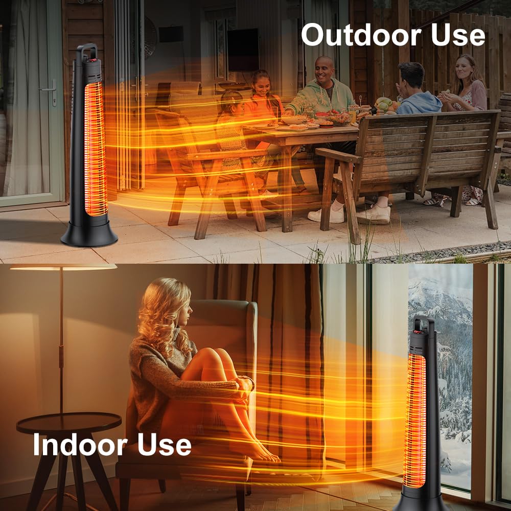 FLOWBREEZE 1200W Electric Patio Heater - Portable Outdoor Infrared Heater with 3-Second Instant Heat, 60° Oscillation & 180-Min Timer | Tip-Over Protection & Ultra Quiet Operation | Perfect for Backyard, Deck, Garage, Camping & Indoor Use
