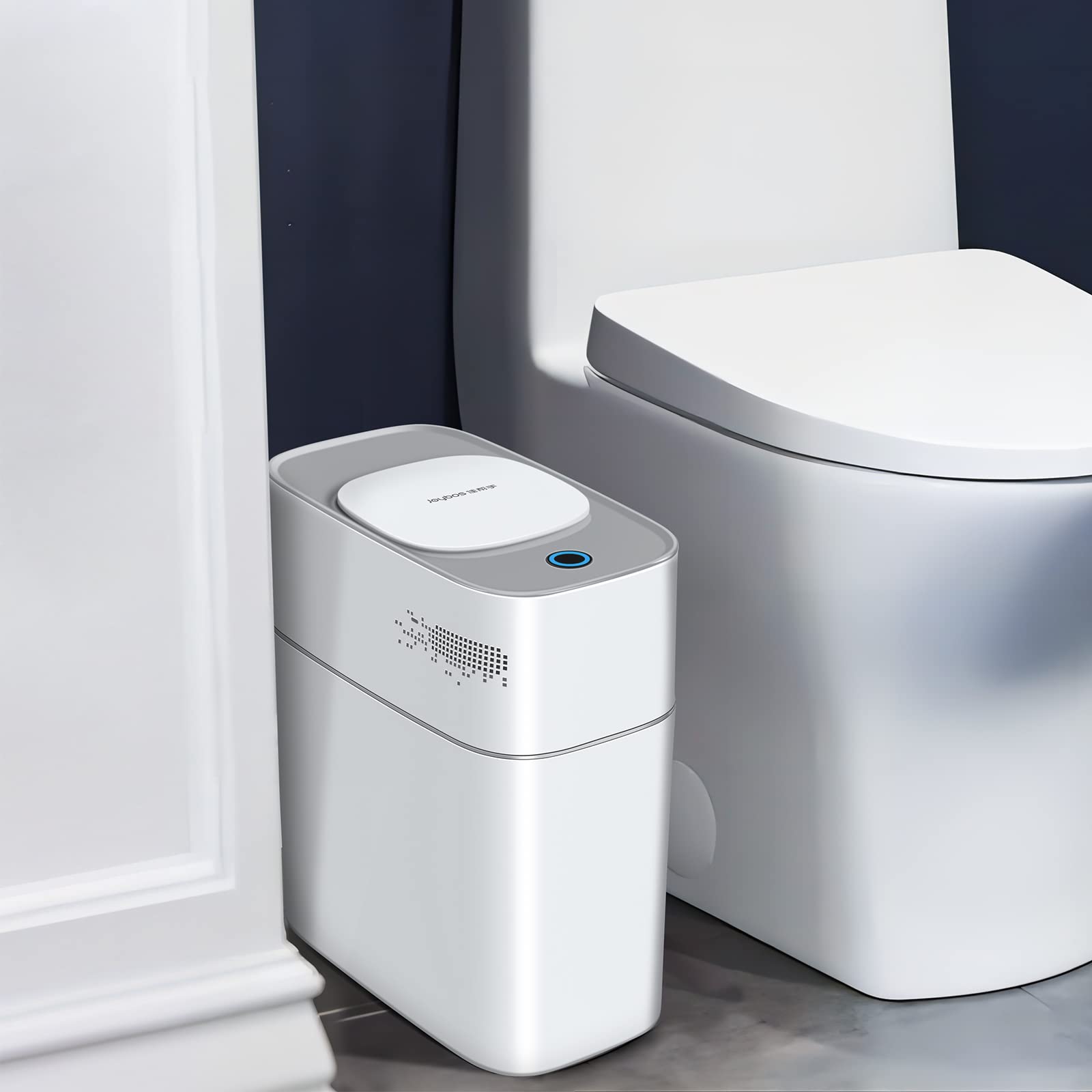 JOYBOS 3.8 Gallon Slim Motion Sensor Trash Can with Lid - White Small Plastic Waste Bin for Bathroom, Bedroom, RV & Office | Space-Saving Automatic Garbage Can for Tight Spaces & Home Decor