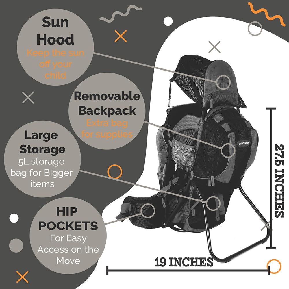 2-in-1 Baby Backpack Carrier - Ergonomic Toddler Hiking Backpack with Removable Storage Bag, Diaper Changing Pad & Insulated Pocket - Sun & Rain Protection Hood for Outdoor Adventures, Travel & Daily Use
