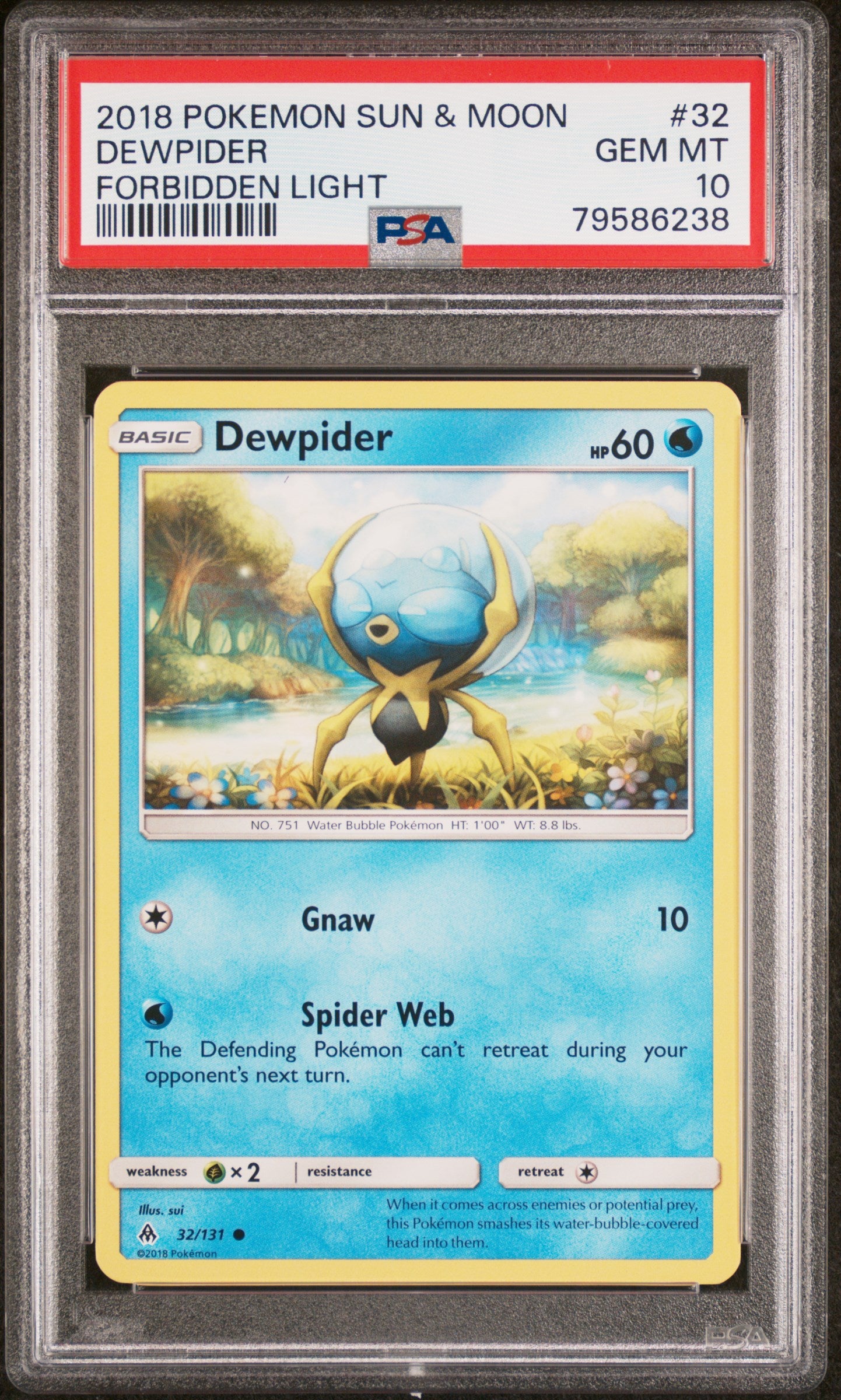 2018 Pokemon Sun & Moon Forbidden Light Dewpider #32 PSA GEM MT 10 - Rare Trading Card for Collectors & Battles