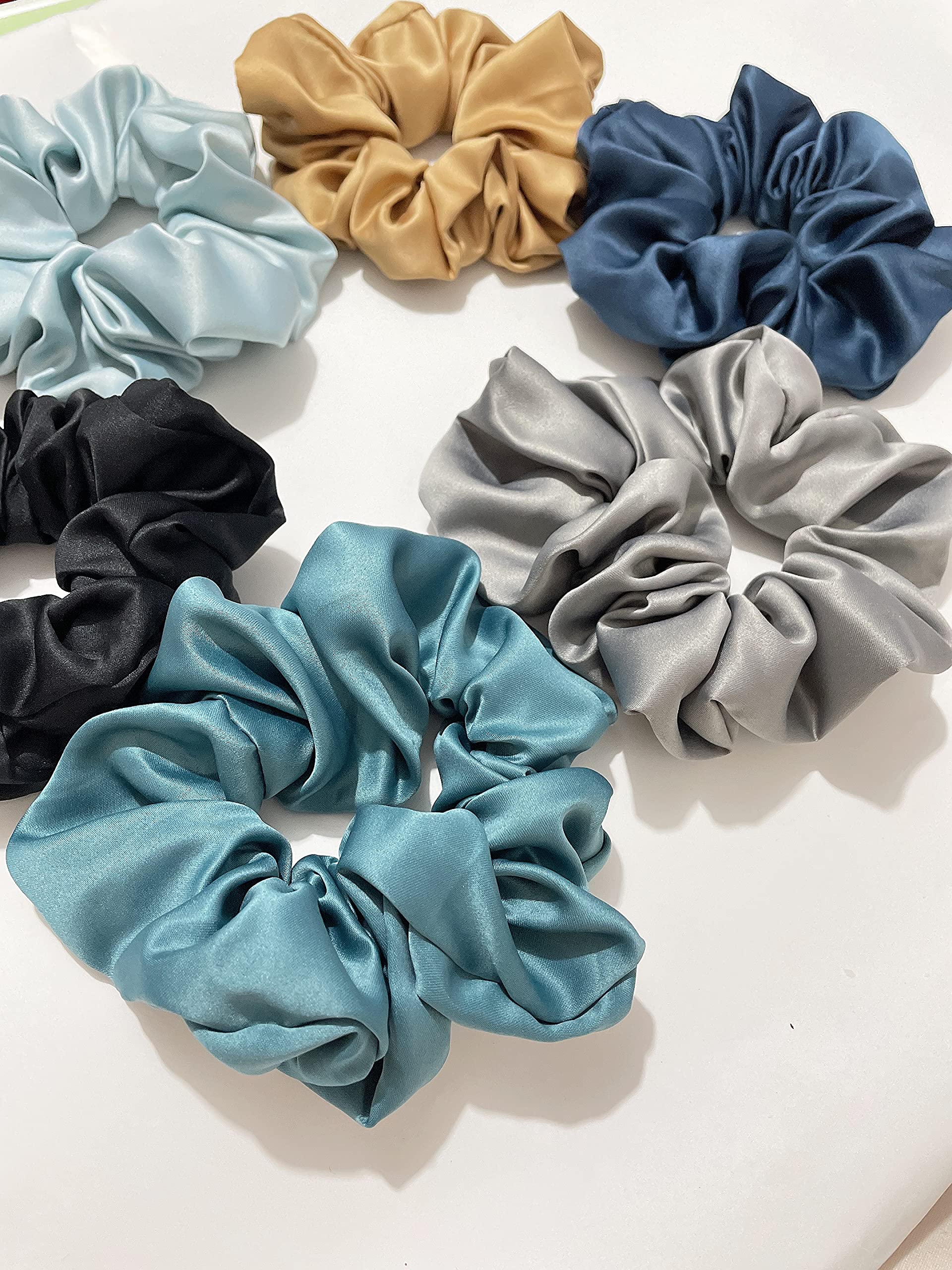6-Piece Satin Silk Scrunchies for Women - Soft No-Slip Hair Ties, Ponytail Holders for Thick Hair (Wedding, Bridal, Everyday Use) - Gentle on Hair, No Breakage - Perfect for Workouts, Office & Special Occasions