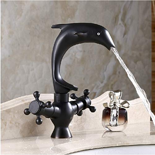 Dolphin-Shaped Bathroom Sink Faucet - Modern Brass Bathroom Faucet with Swivel Spout for Vanity, Powder Room & Guest Bathroom - Perfect for Coastal, Nautical or Kids' Bathroom Decor