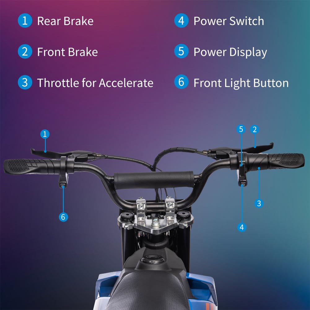 GARVEE 36V Kids Electric Dirt Bike - 350W Motor, 15.5MPH Speed, LED Lights, Max Load 175lbs (Blue) | Perfect for Off-Road Adventure, Backyard Riding & Outdoor Fun for Boys & Girls Ages 6-12