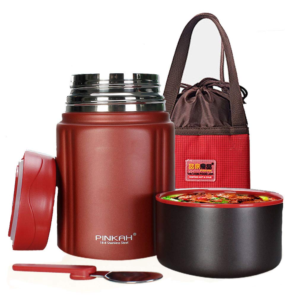 750ml Mini 2-Layer Stainless Steel Thermos Lunch Box - Insulated Food Container for Hot & Cold Meals, Leakproof, Microwave Safe, Portable for Office, School, Picnics & Travel (Red)
