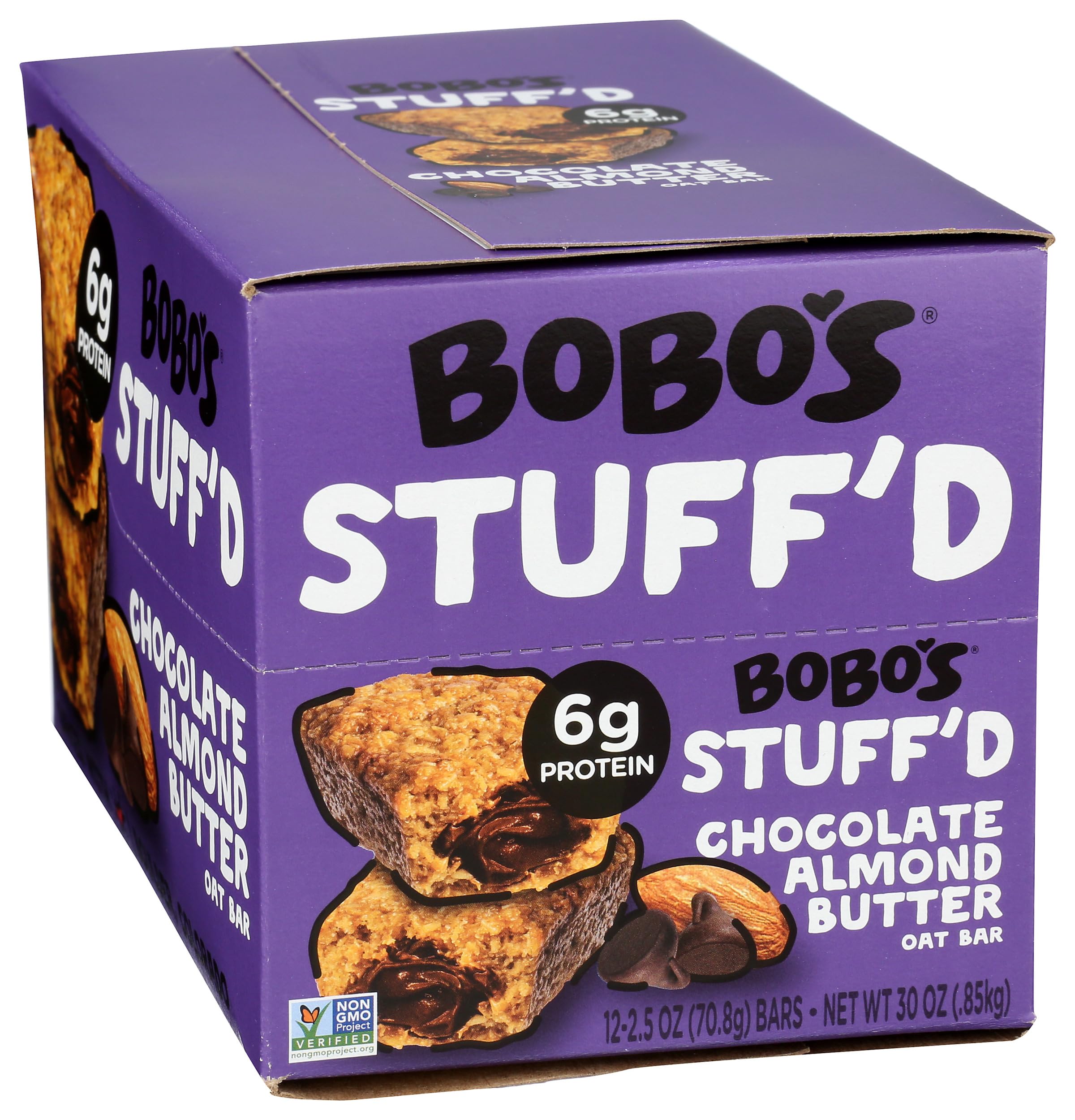 Bobo's Gluten Free Stuffed Chocolate Almond Butter Oat Bars - 12 Pack (2.5oz Each) | Healthy Snacks for Kids, Office & On-The-Go Energy Boost