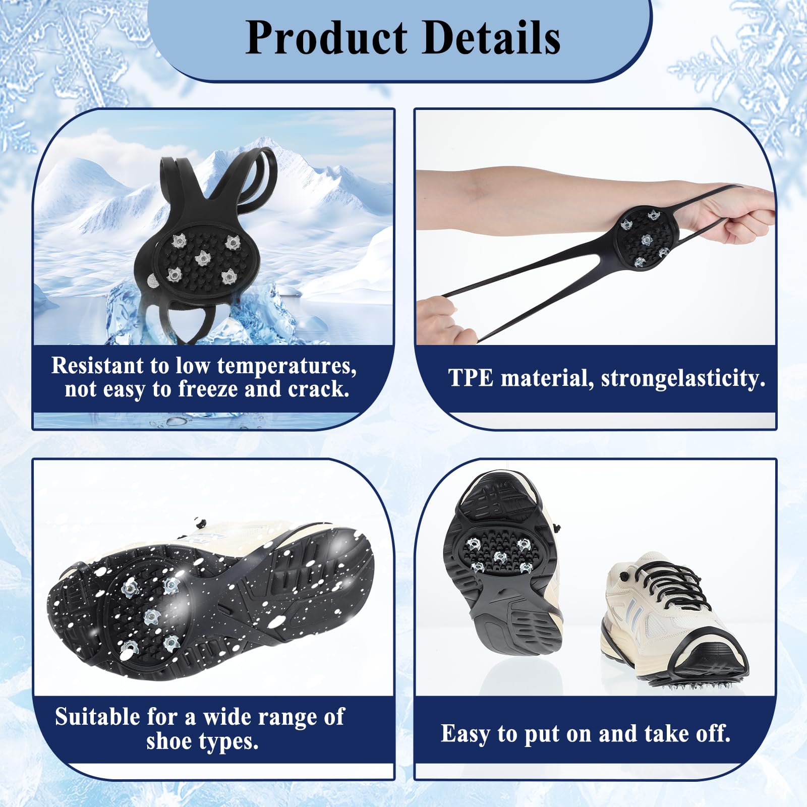 Non-Slip Ice Cleats for Shoes & Boots - Universal Gripper Spikes with 5 Steel Studs | Traction Cleats for Walking, Running, Hunting, Fishing | Perfect for Winter Sports, Hiking & Outdoor Activities