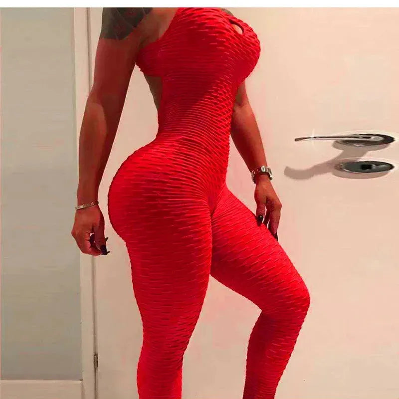 Sexy Backless Jumpsuits for Women - Solid Color Push Up Yoga Outfits, Elastic Seamless Jacquard Bubble Gym Wear | Perfect for Yoga, Workouts & Fitness Training