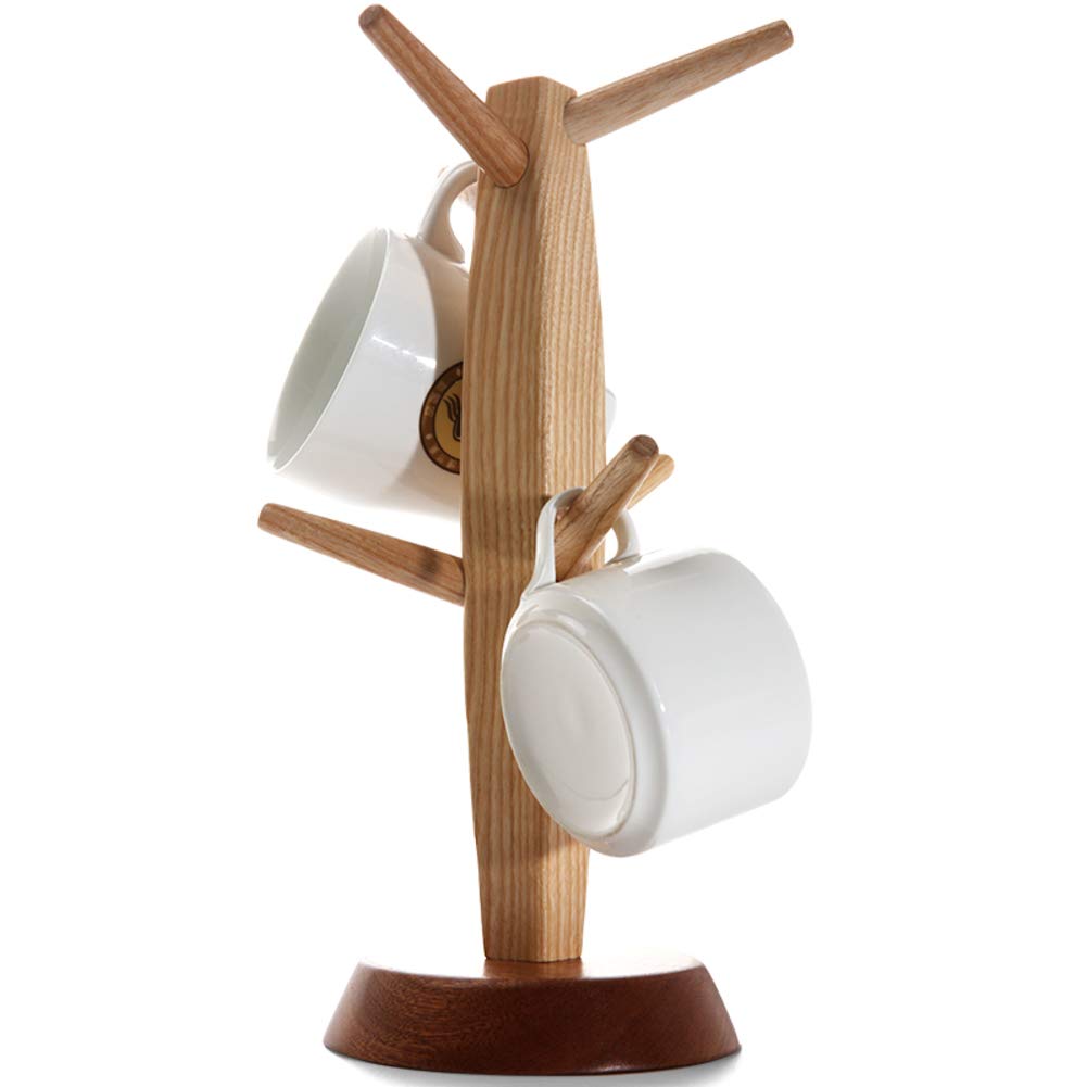 Creative Wood Mug Holder Tree - Multipurpose Display Stand for Coffee & Wine Cups - Countertop Tabletop Organizer with 6 Hooks - 12x28cm (5x11inch) - Perfect for Kitchen, Office, Bar & Home Decor
