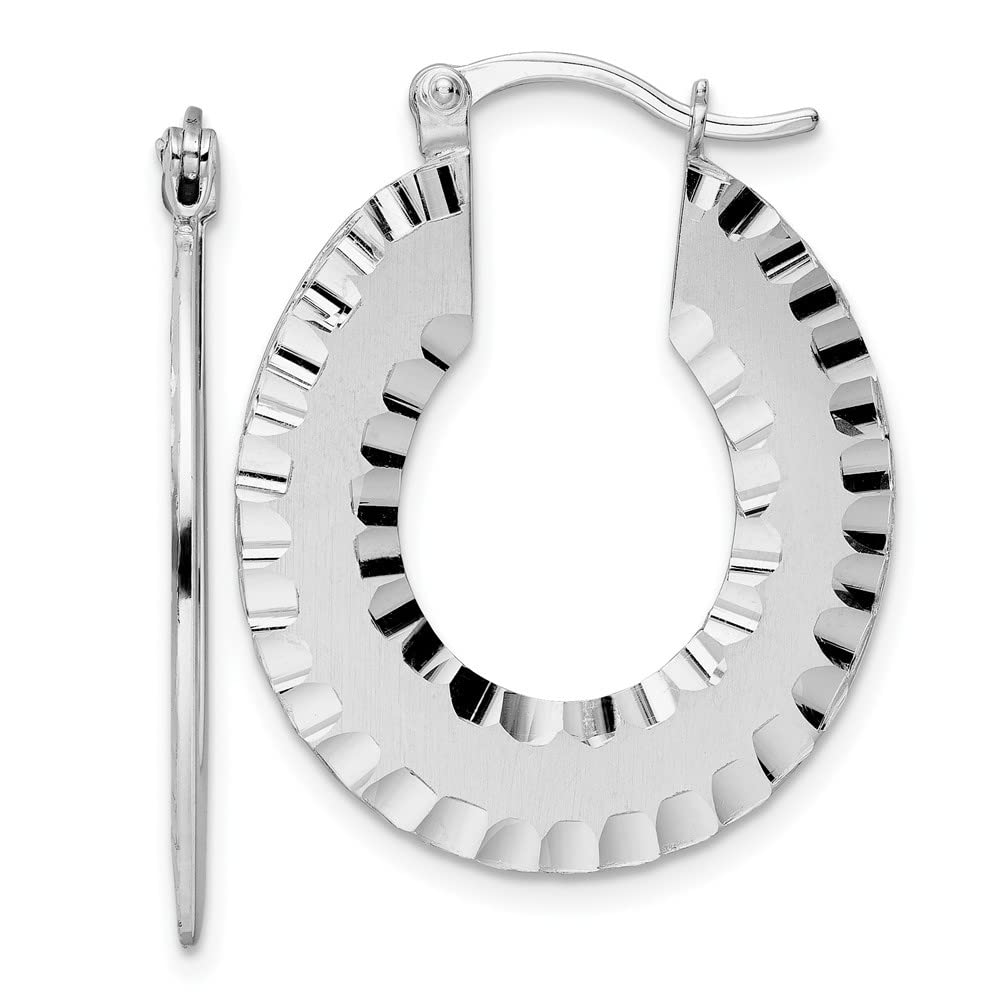 Sterling Silver Brushed Diamond Cut Hoop Earrings for Women - 1.21 Inch Length, 0.97 Inch Width - Elegant Everyday Jewelry for Work, Date Night & Special Occasions