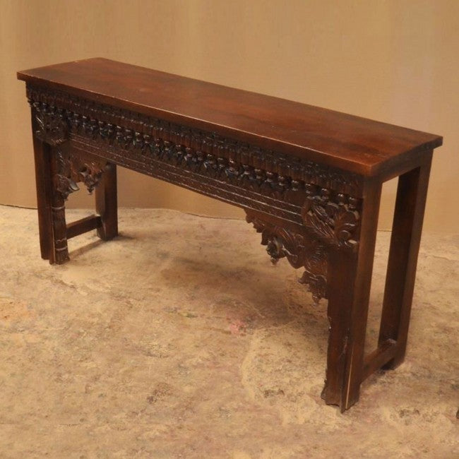 Hand Carved Solid Wood Console Table - Chocolate Brown Finish - Entryway, Living Room & Hallway Furniture - Rustic Home Decor for Foyer & Dining Room