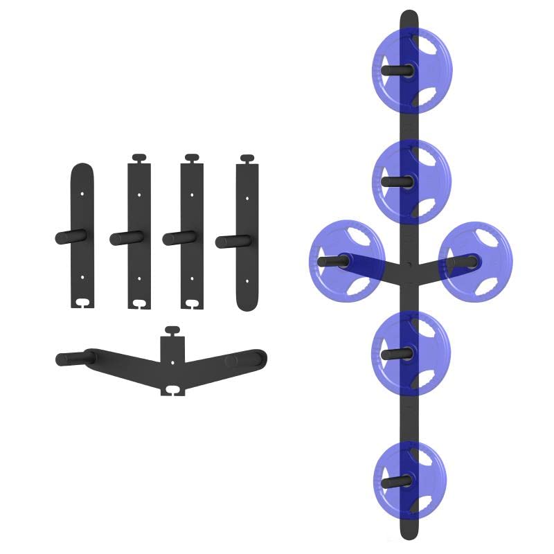 Olympic Bumper Plate Weight Rack - Wall Mounted Strength Training Plate Storage Tree for Home & Garage Gym, Space Saving 4-Peg 2-Wing Design - Perfect for Weightlifting, CrossFit, and Powerlifting Workouts