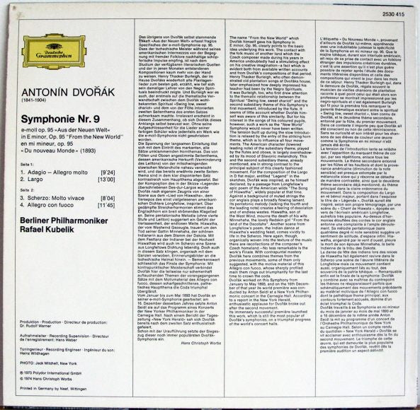 Antonín Dvořák Symphony No.9 'From The New World' LP Vinyl Record - Berliner Philharmoniker Conducted by Rafael Kubelik - VG+ Condition - Perfect for Classical Music Collectors & Audiophiles