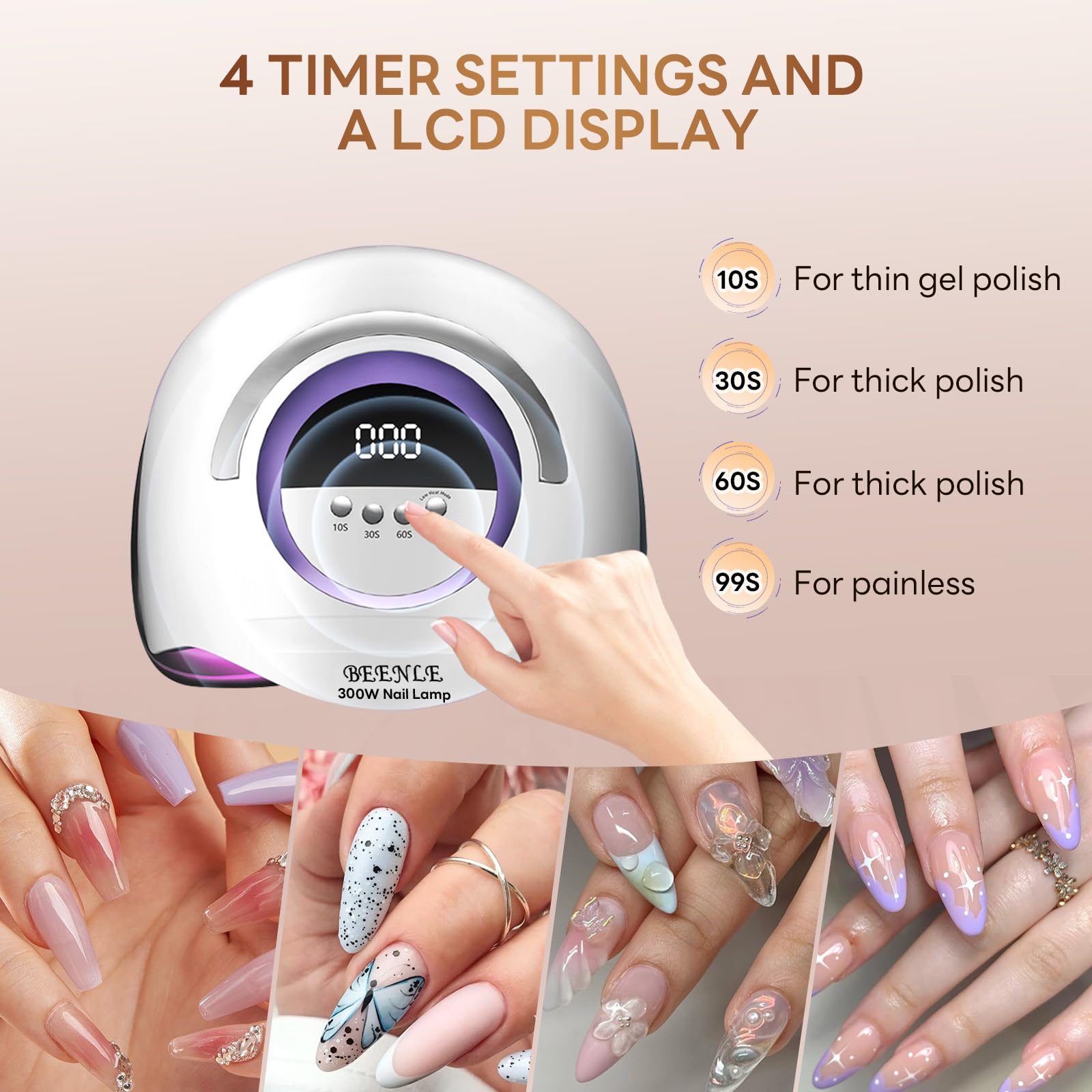 300W Professional LED UV Nail Lamp with 72 LED Beads - Auto Sensor & 4 Timer Settings for Fast Gel Nail Curing - Perfect for Home Manicures & Salon Nail Art