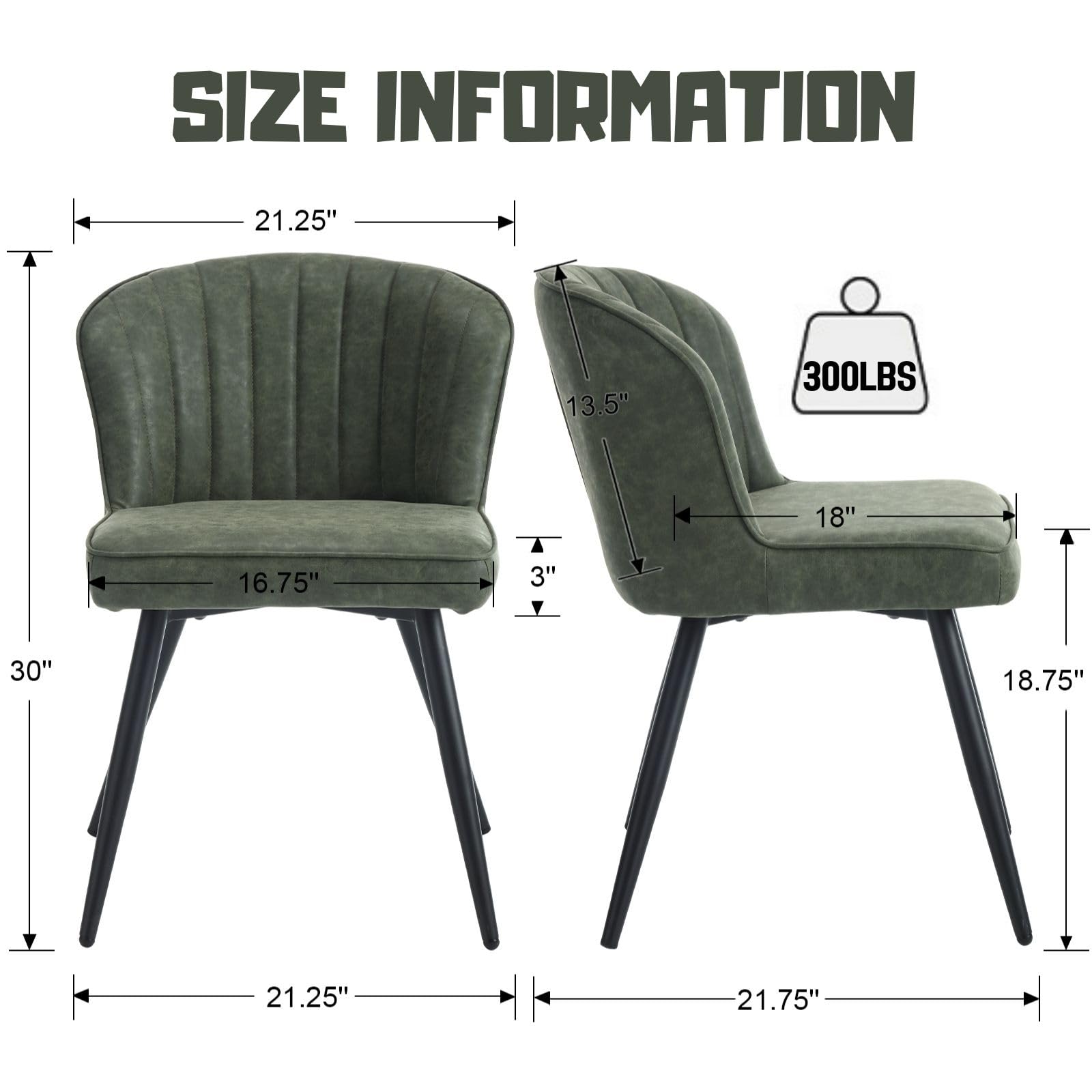 Set of 2 Green Faux Leather Dining Chairs - Mid Century Modern Upholstered Armless Side Chairs for Kitchen, Dining Room & Living Room - Perfect for Small Spaces & Contemporary Home Decor