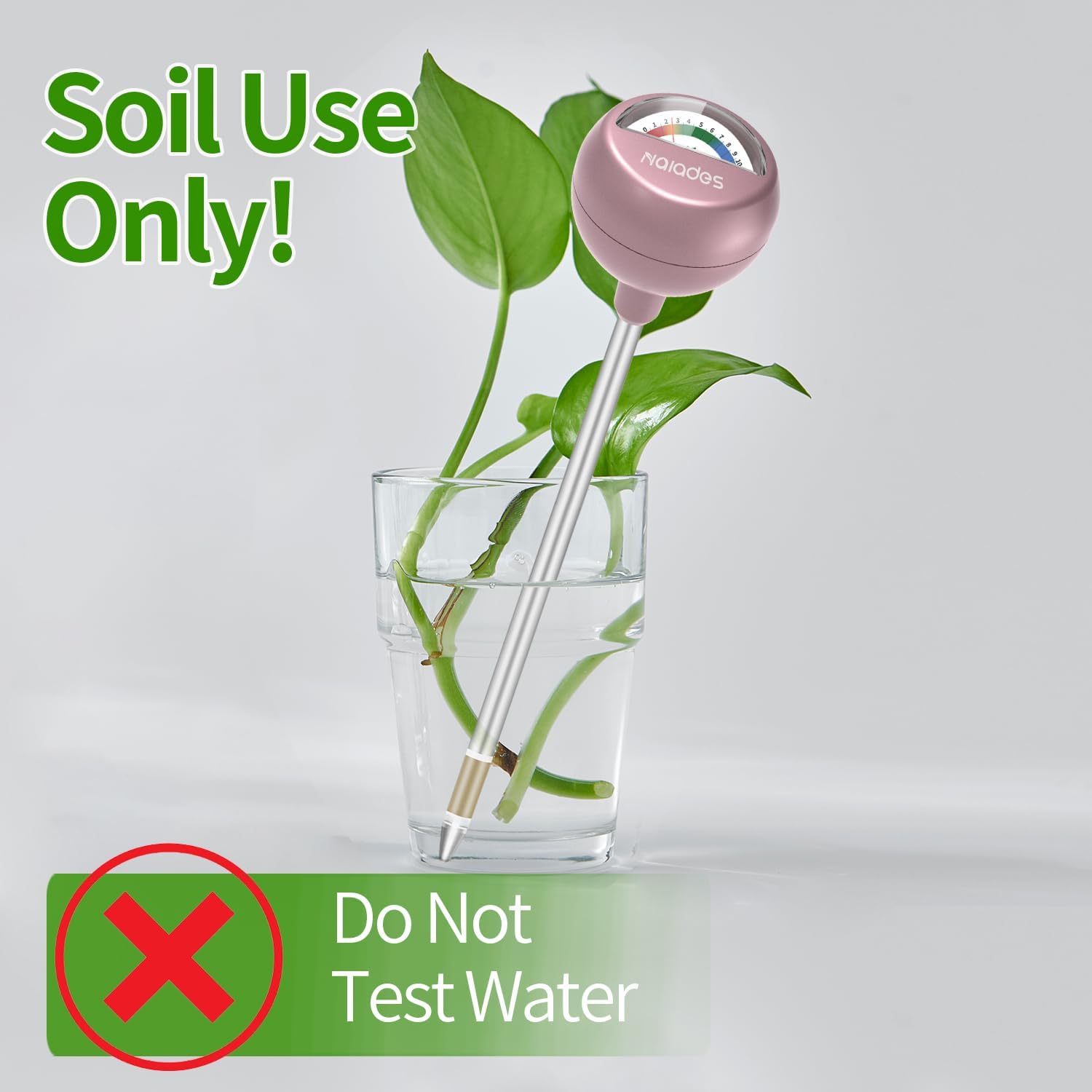 Naiades Rose Gold Soil Moisture Meter - Plant Water Monitor Hygrometer Sensor for Indoor Outdoor Gardening, Farming, Houseplants (No Batteries Needed) | Perfect for Potted Plants, Garden Beds, Greenhouses & Lawn Care