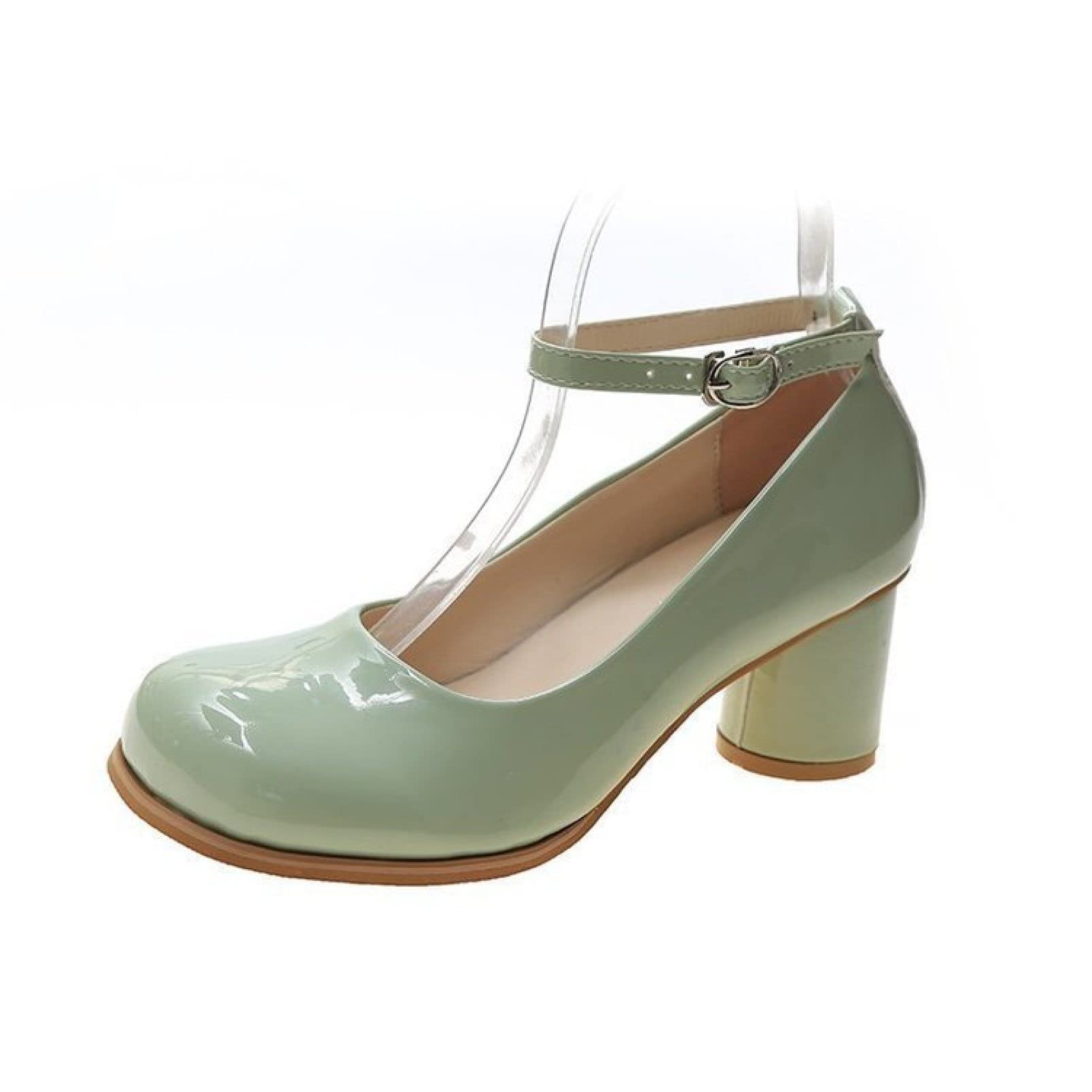 Vintage Mary Jane Oxford Shoes for Women - Light Green Lolita Dress Shoes with Ankle Strap, Block Heel & Anti-Slip Sole | Perfect for Cosplay, Tea Parties, Vintage Fashion & Everyday Wear