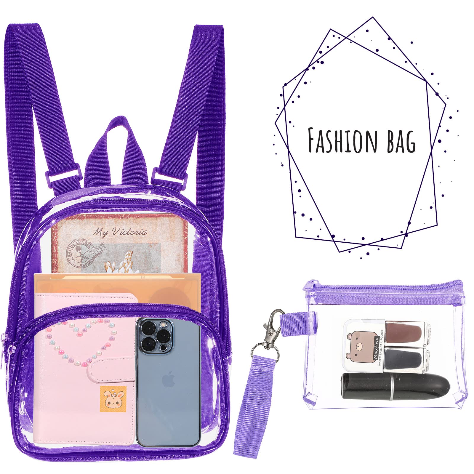 Clear Mini Backpack - Transparent Small See-Through Crossbody Bag for Concerts & Stadiums | Waterproof Plastic Handbag for Women & Teens | Perfect for Music Festivals, Theme Parks & Travel (Purple)