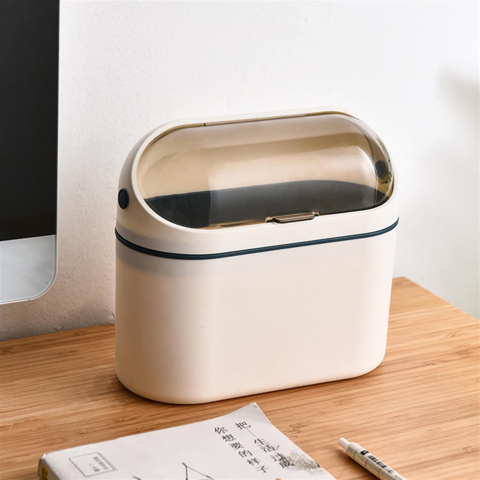 TOMYEUS Small Trash Can with Lid - Mini Waste Basket for Bathroom, Office, Countertop, RV & Dorm - Mountable Desktop Garbage Bin - Perfect for Small Spaces & Home Organization (Black)
