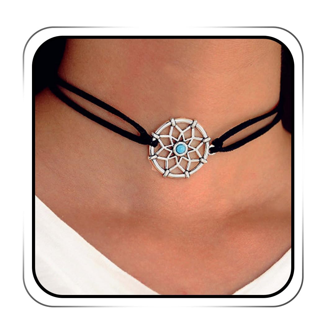 Dream Catcher Choker Necklace - Black Velvet Layered Minimalist Chain Jewelry for Women | Boho Chic Style Gift for Birthday, Party & Everyday Wear