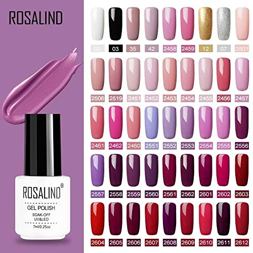 ROSALIND UV Gel Polish Set - Semi-Permanent Nail Kit with Primer, Top Coat & Poly Gel Varnish (7ml) - Professional Manicure & Pedicure Gel for Salon & Home Nail Art - Perfect for Parties, Weddings & Daily Wear