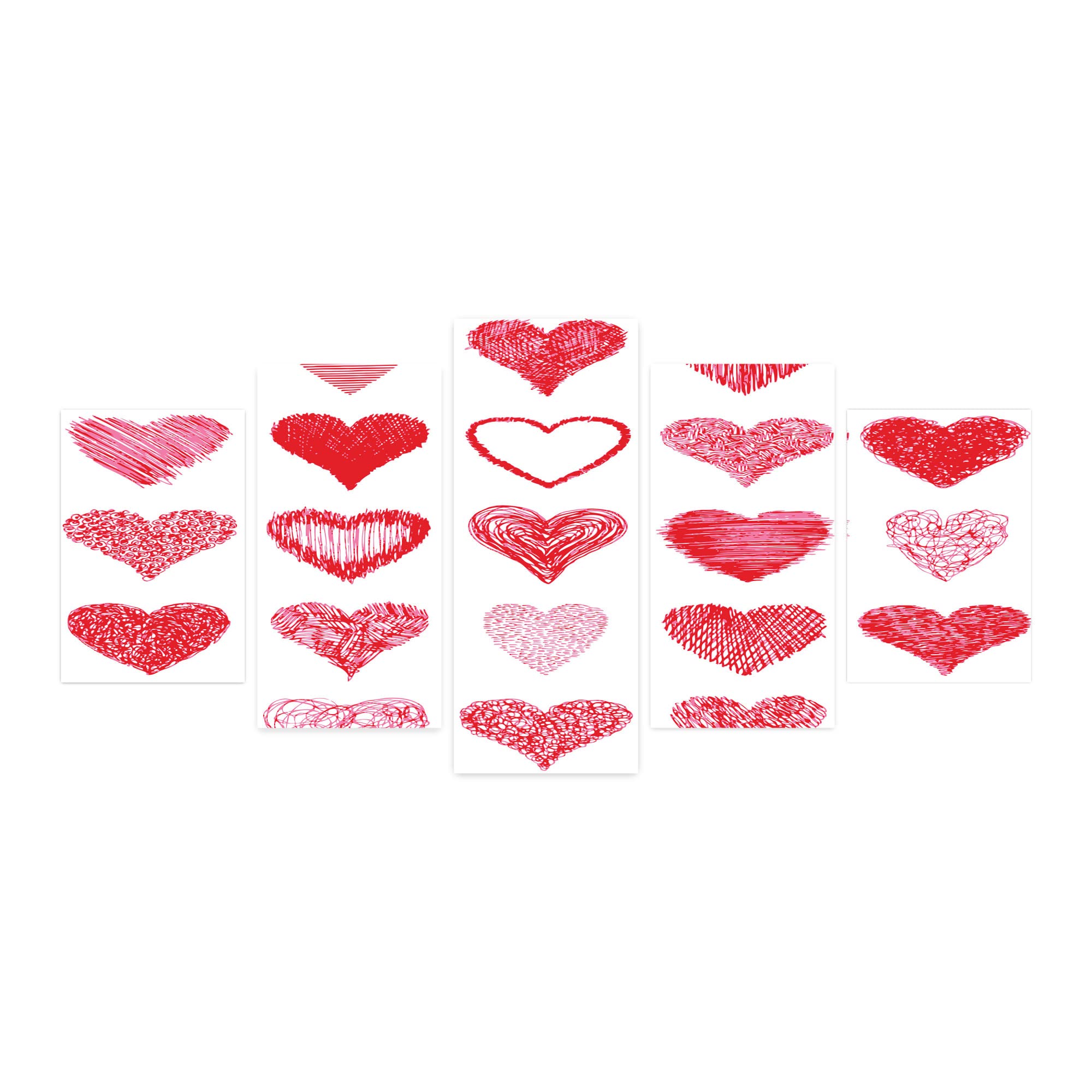 Ambesonne Valentine's Day 5-Panel Acrylic Glass Wall Art - Hand-Painted Romantic Heart Design in Vermilion Pink & White (60