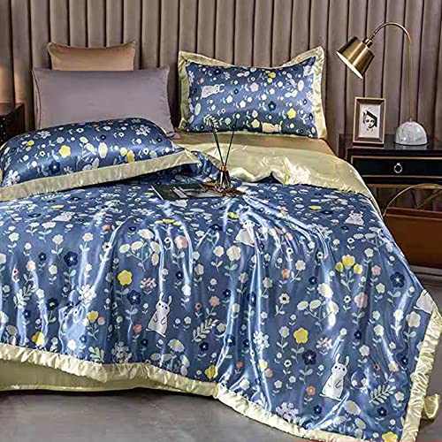 YHWW Summer Quilt Set - 1 Piece Ice Silk Cooling Thin Blanket for Office Nap & Knee Cover, Washable Duvet for Adults & Kids (200x230cm, Purple Flowers) - Perfect for Bedroom, Living Room & Travel