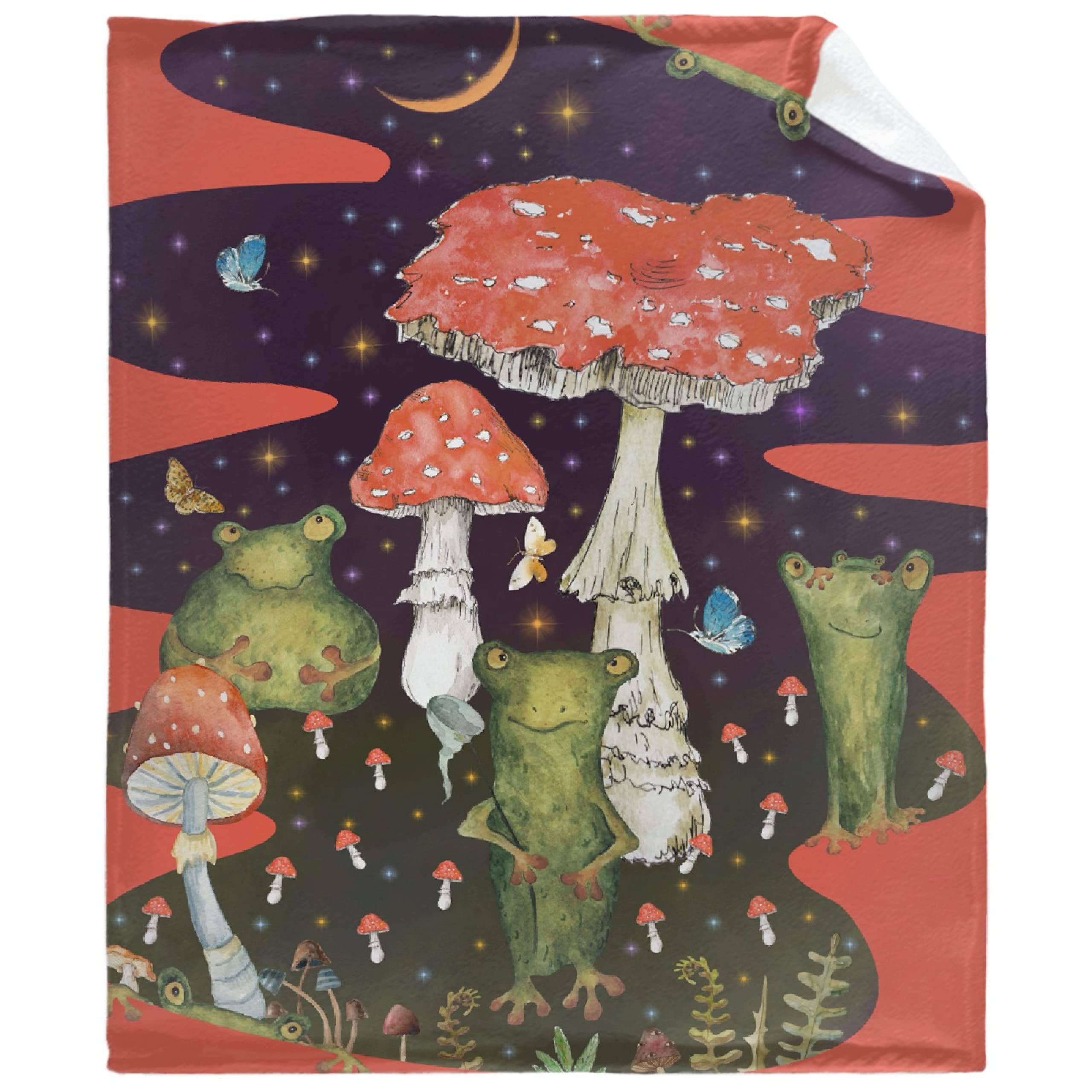 Soft Cozy Plush Mushroom Frog Throw Blanket - XL 120x90 Inch Fleece Blanket for Women, Girls & Frog Lovers - Perfect Gift for Birthday, Christmas & Home Decor - Warm Animal Print Blanket for Bed, Sofa, Couch & Family Movie Nights